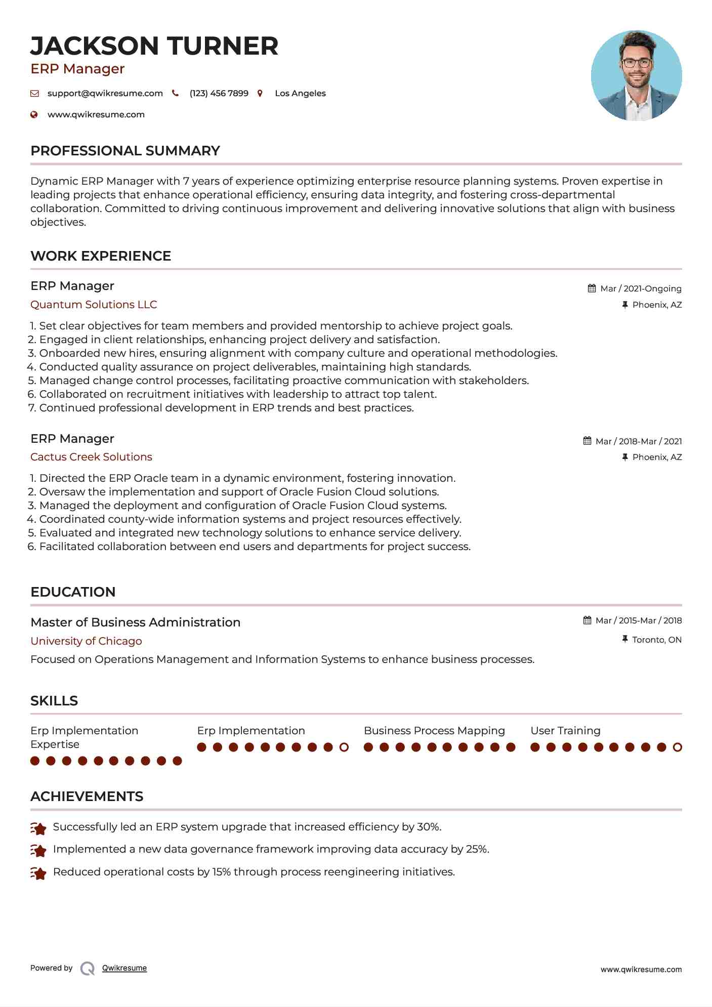 ERP Manager Resume Template