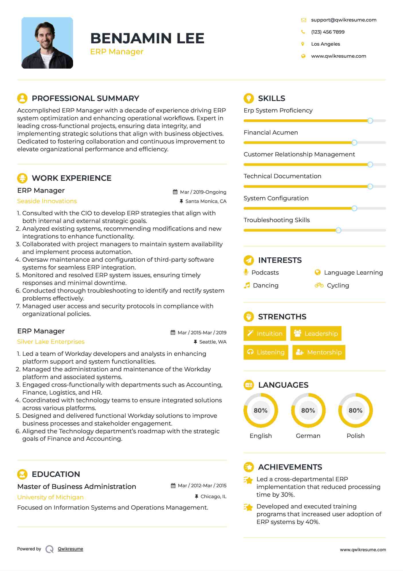 ERP Manager Resume Template