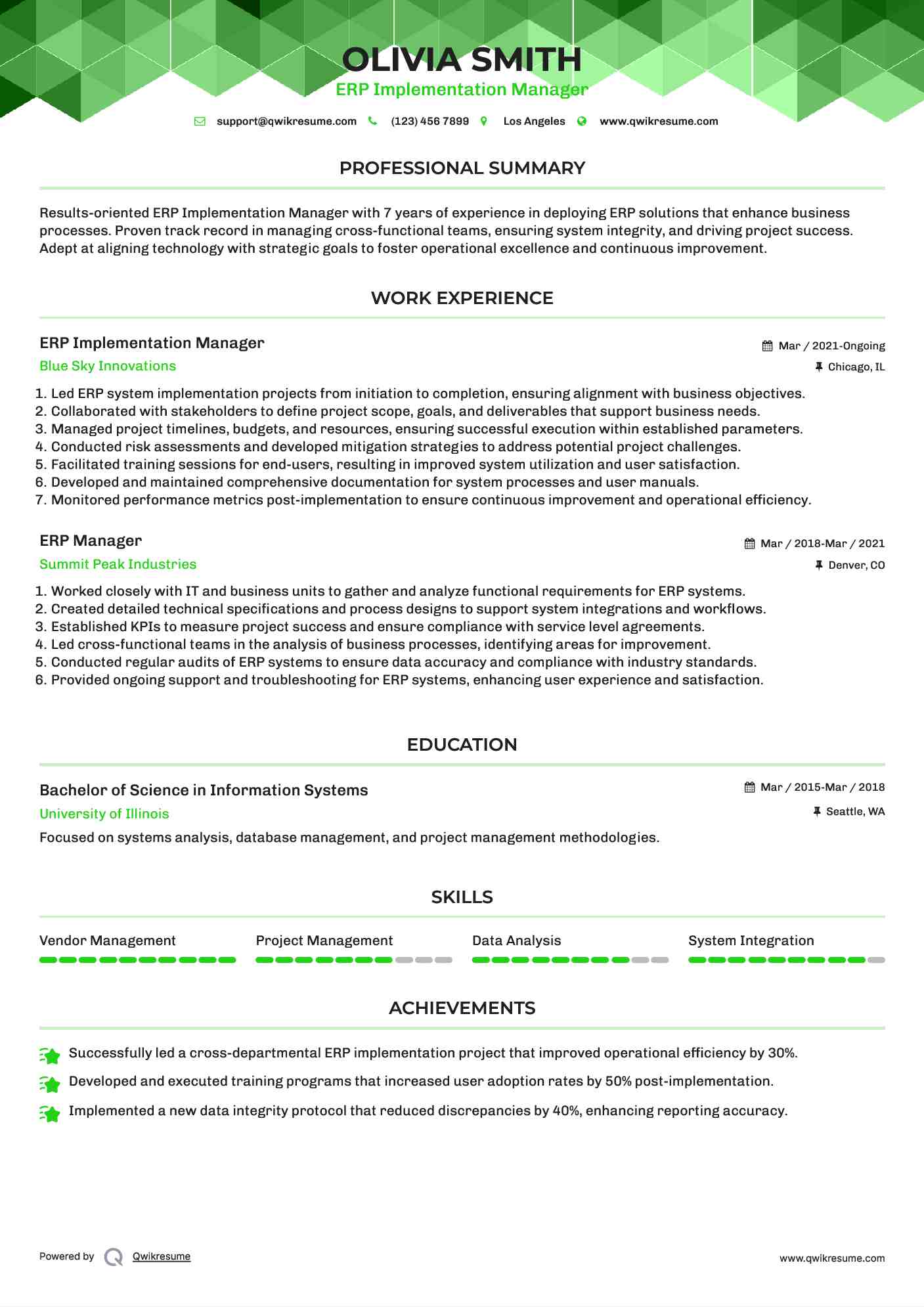 ERP Implementation Manager

 Resume Sample