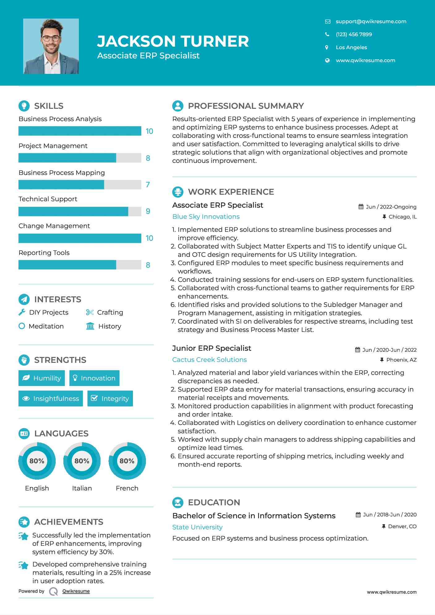 Associate ERP Specialist Resume Sample