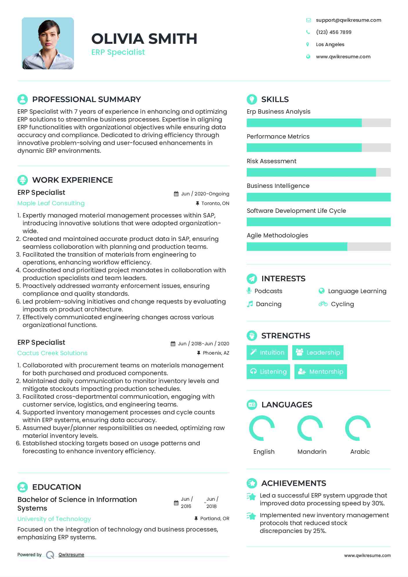 ERP Specialist Resume Example