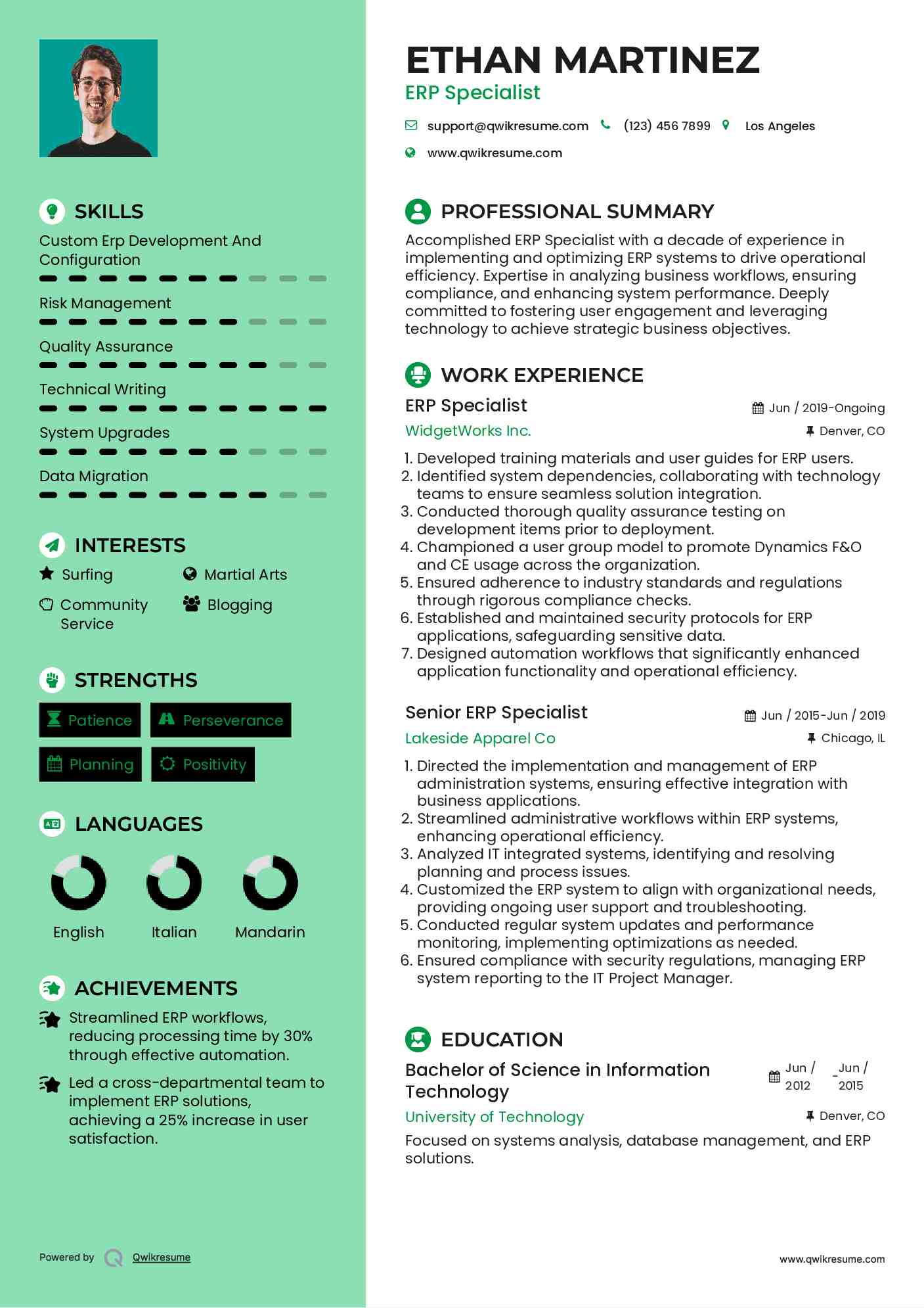 ERP Specialist Resume Example