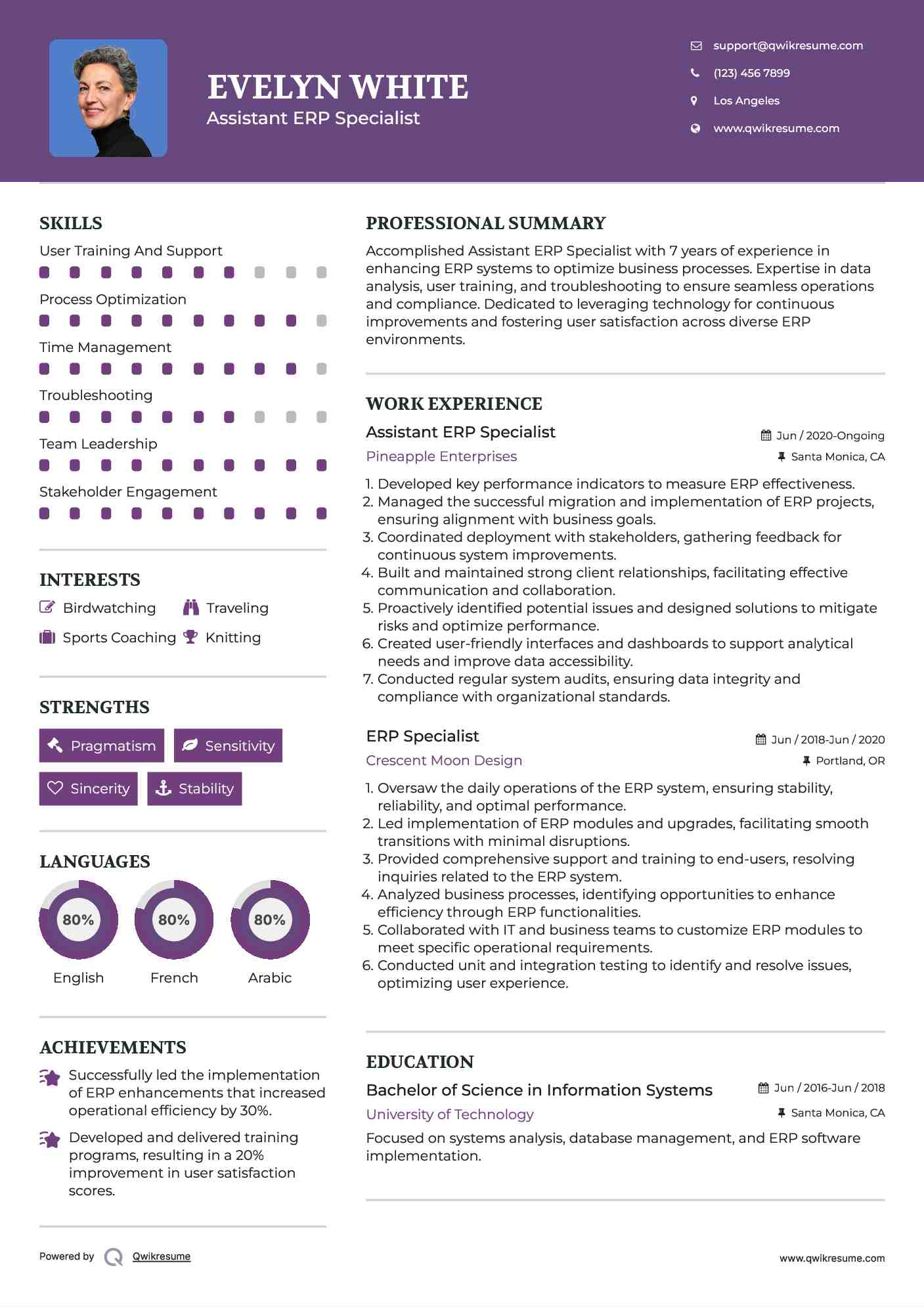 Assistant ERP Specialist Resume Template