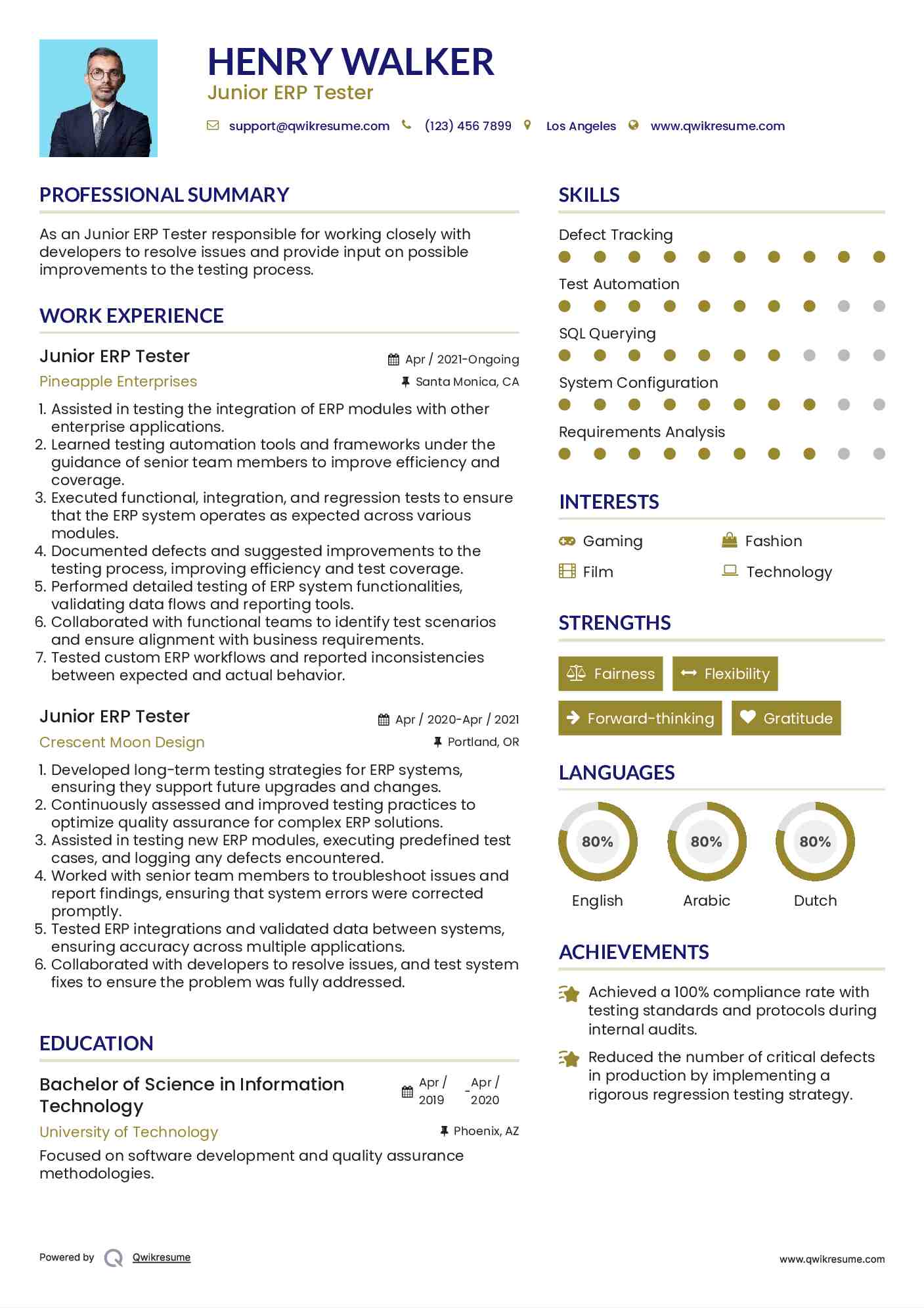 Junior ERP Tester Resume Sample