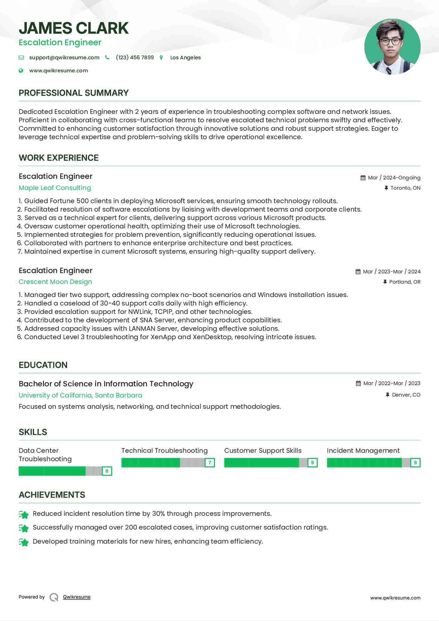 Escalation Engineer Resume Model