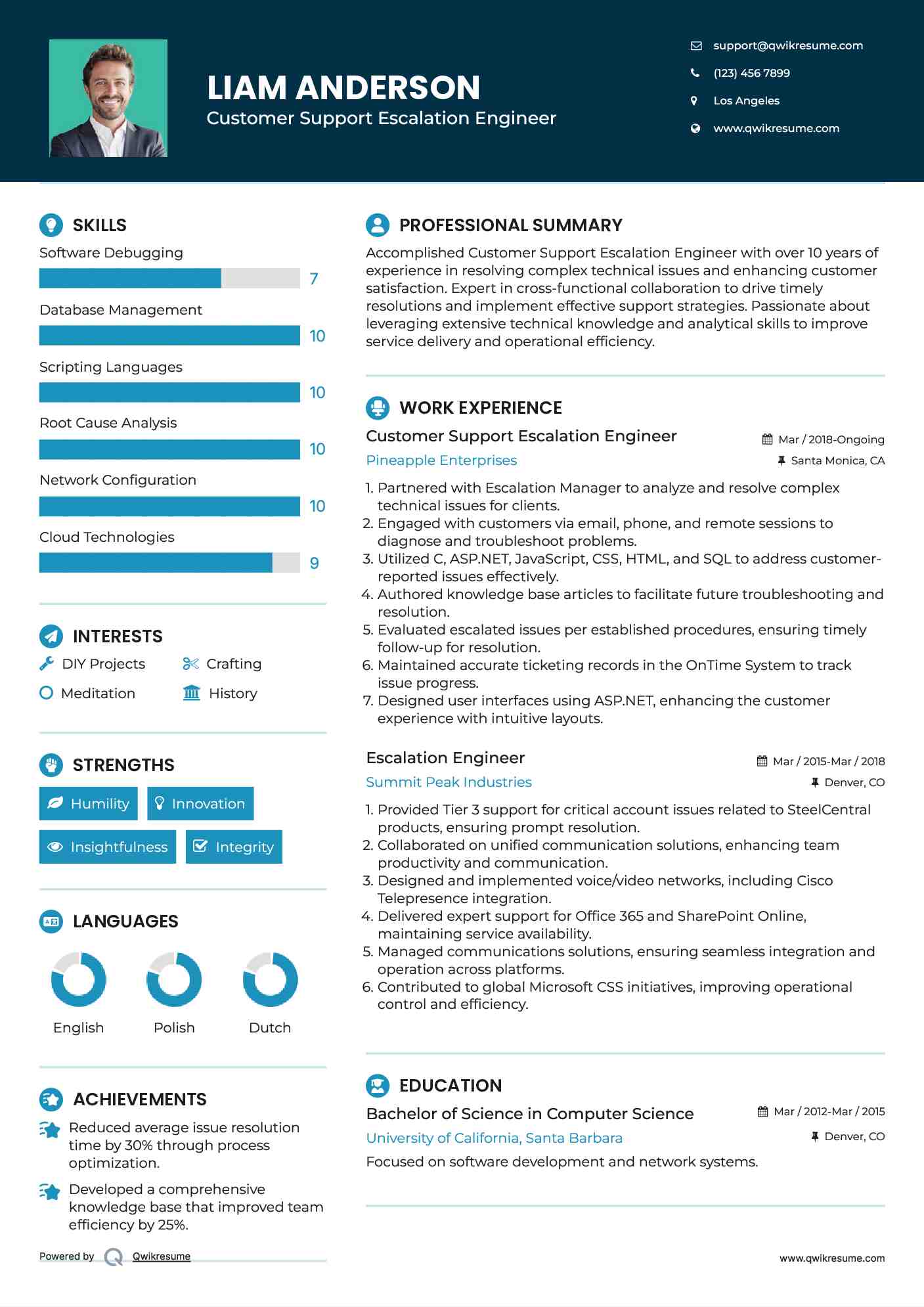 Customer Support Escalation Engineer Resume Sample
