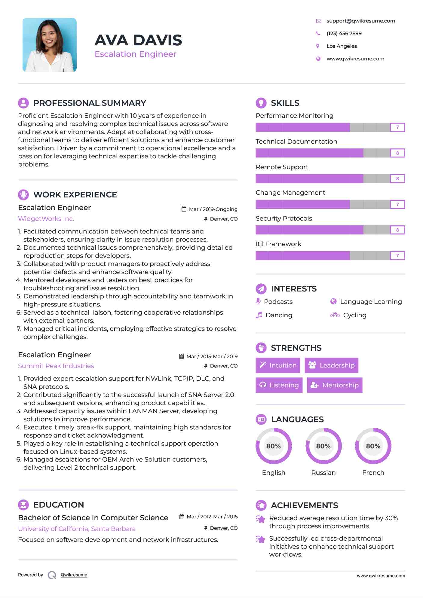 Escalation Engineer Resume Model
