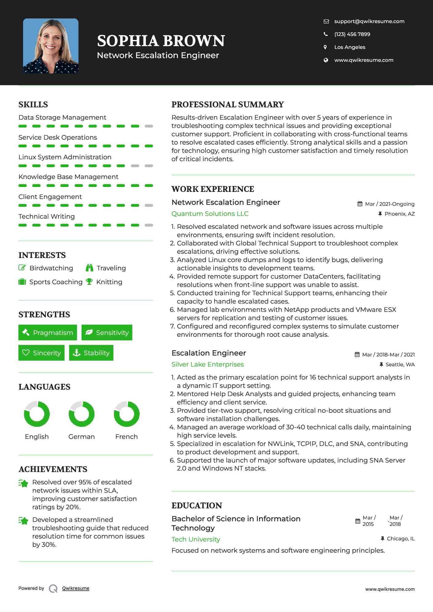Network Escalation Engineer Resume Example