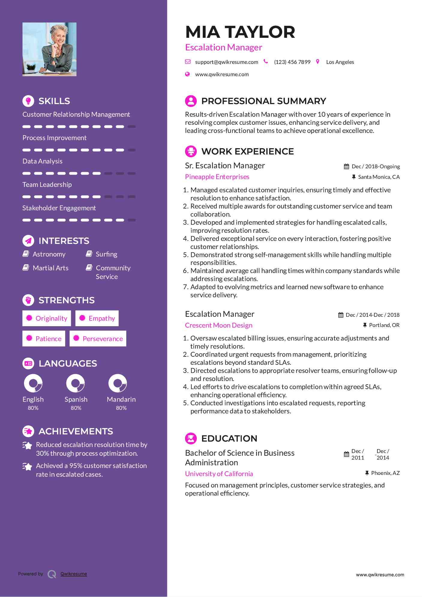 Sr. Escalation Manager Resume Template