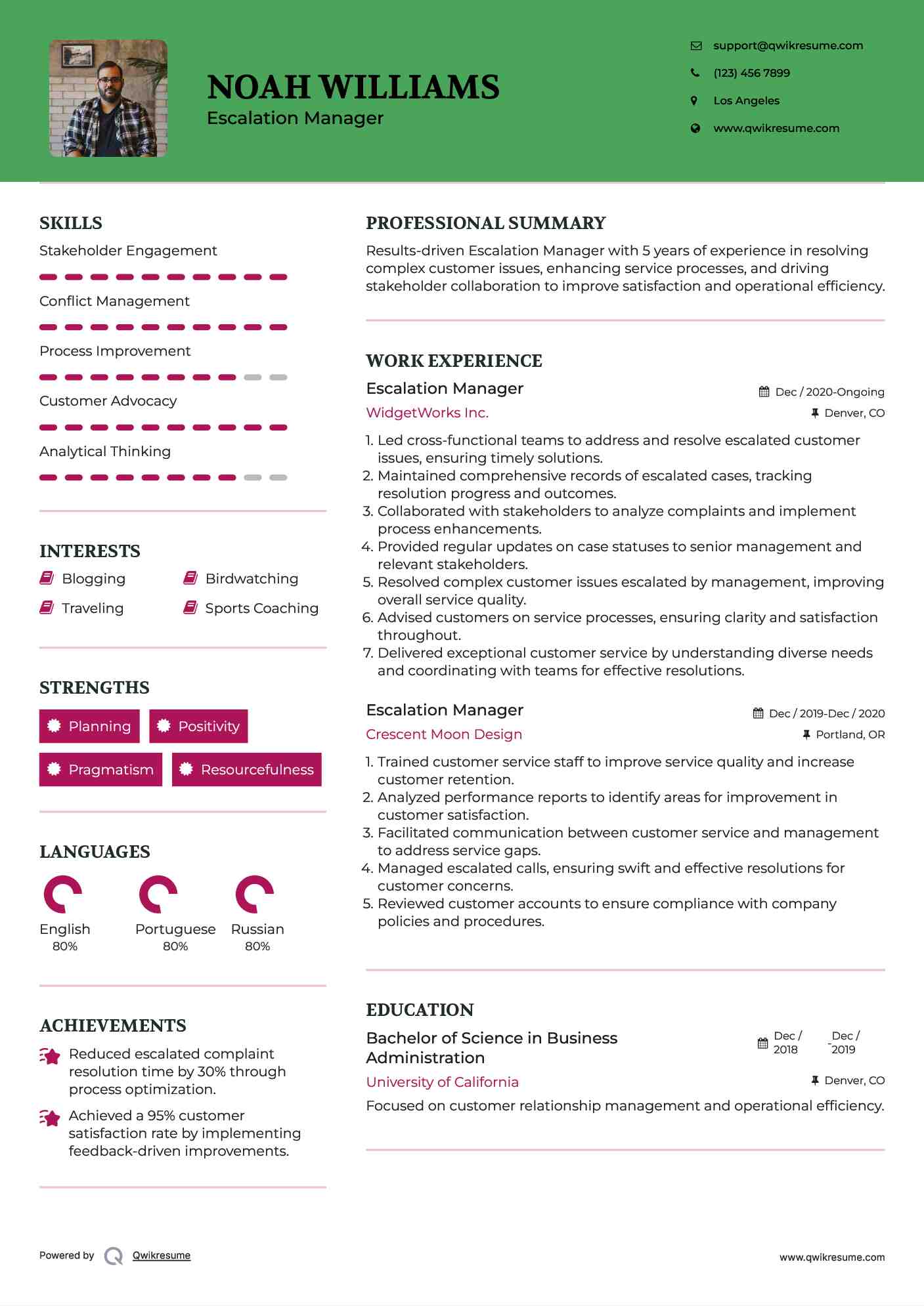 Escalation Manager Resume Template