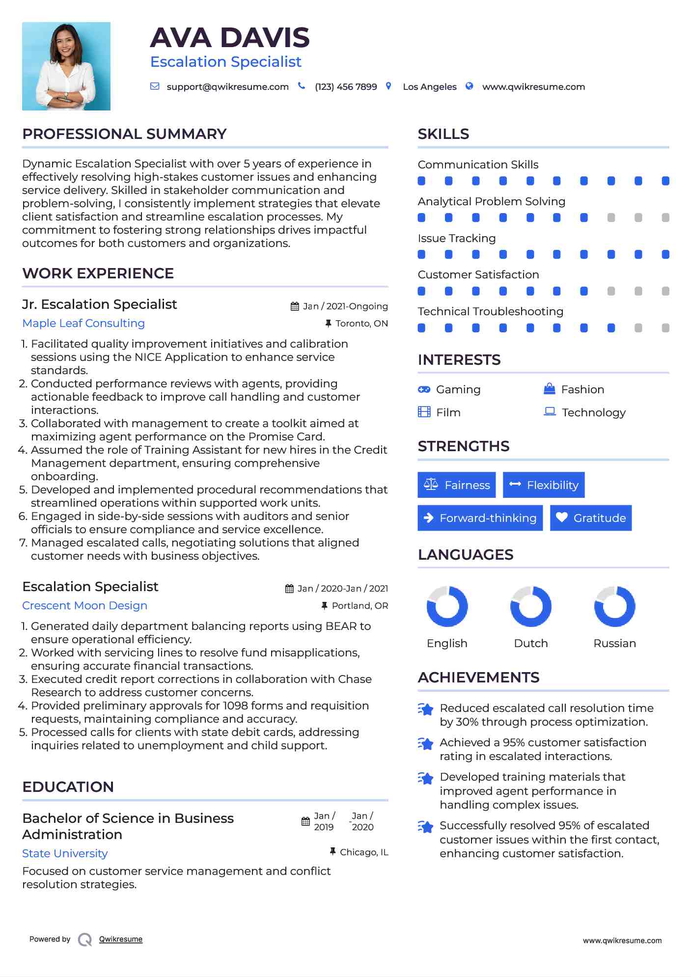 Jr. Escalation Specialist Resume Sample