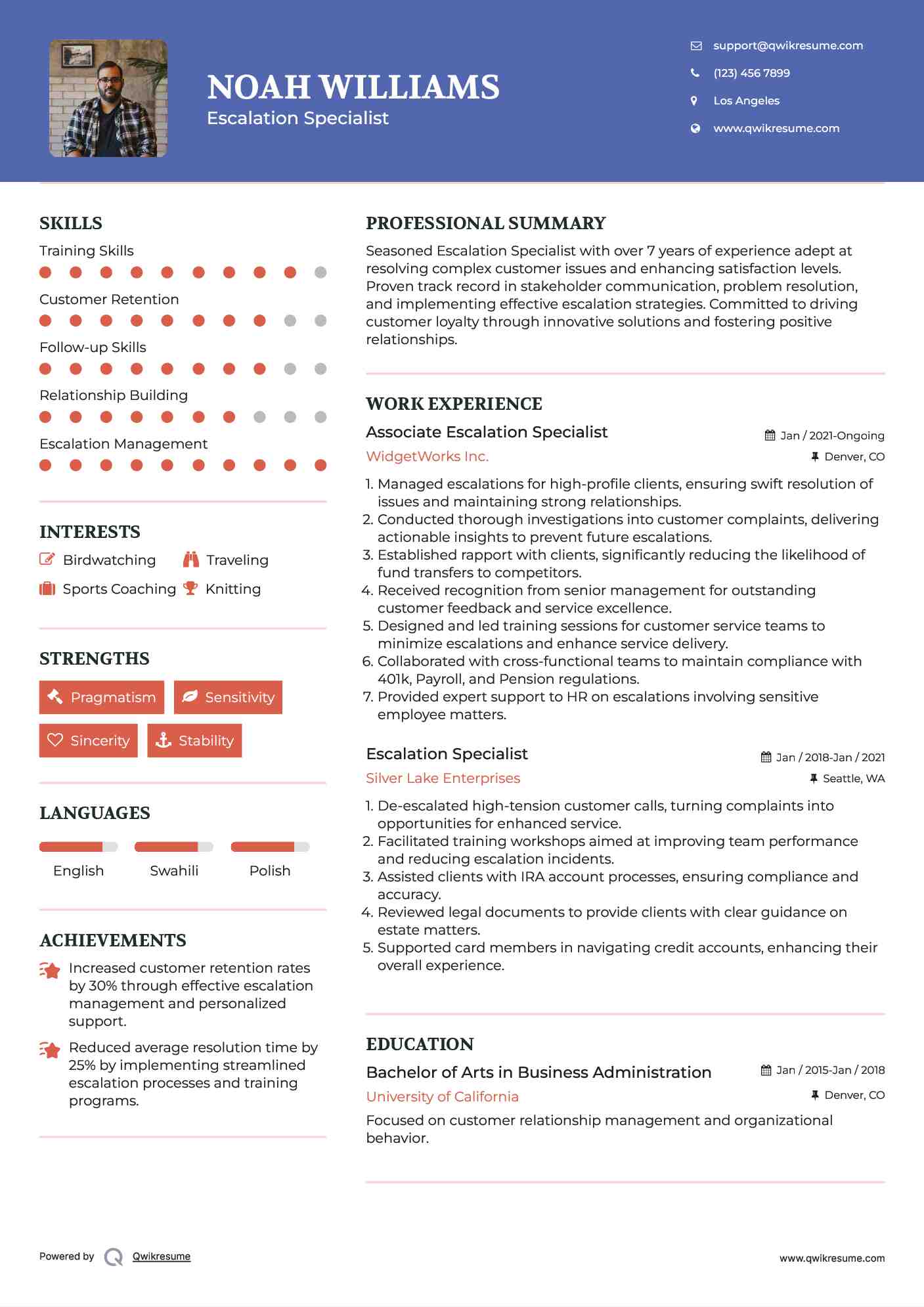 Associate Escalation Specialist Resume Format