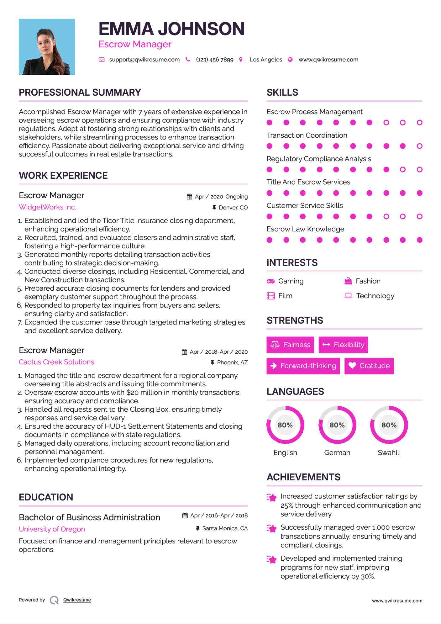Escrow Manager Resume Format