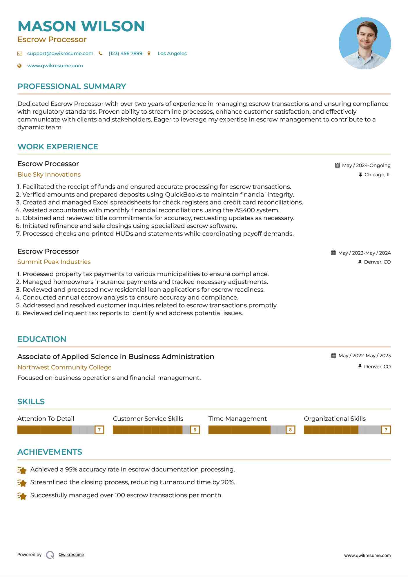 Escrow Processor Resume Sample