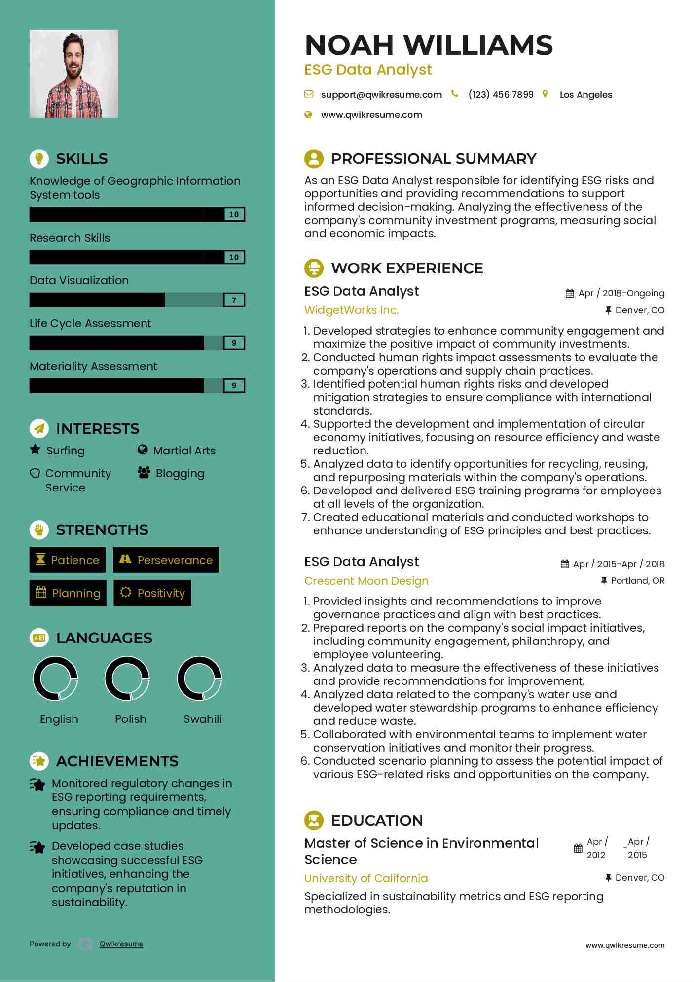 ESG Data Analyst Resume Template