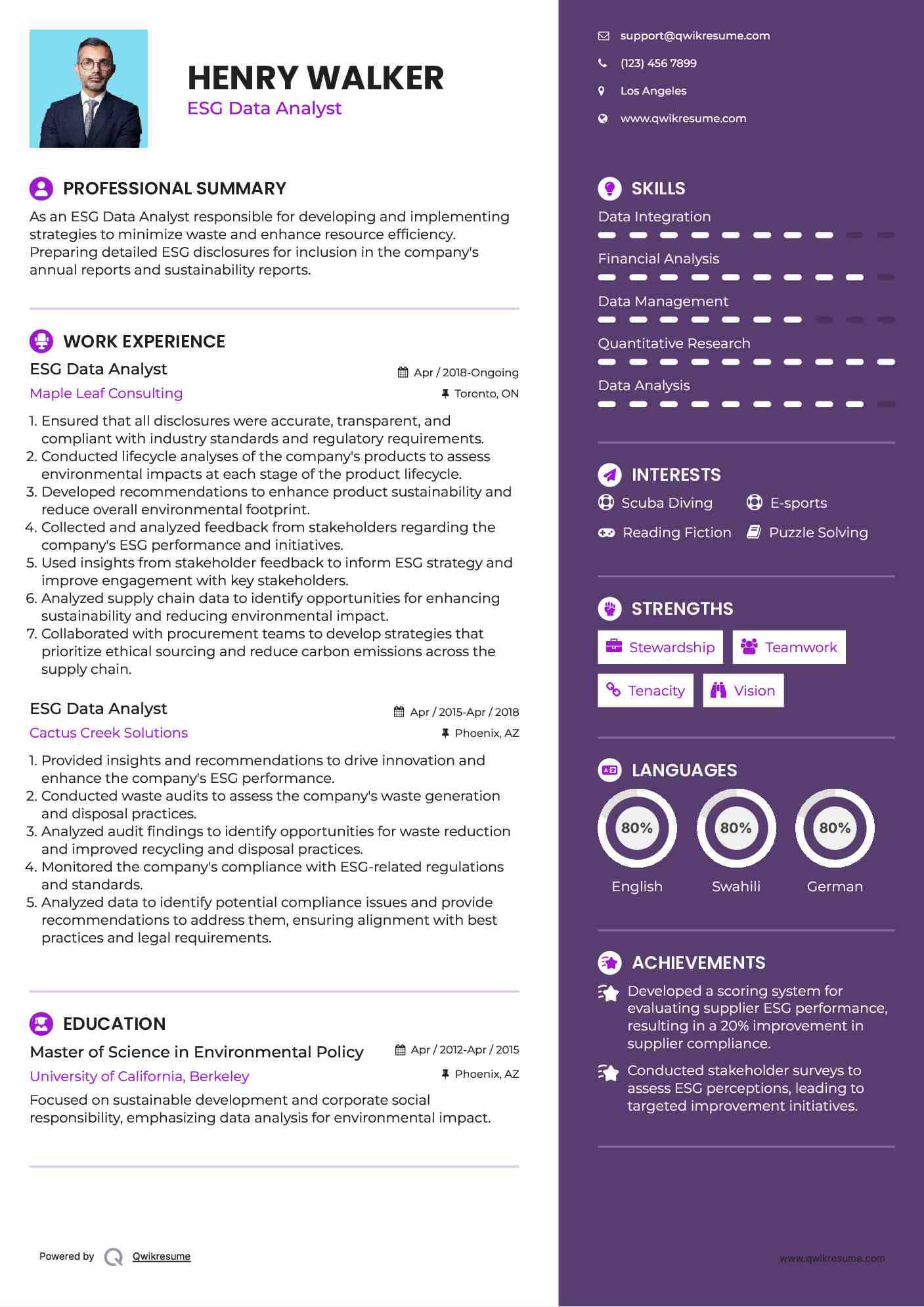 ESG Data Analyst Resume Template