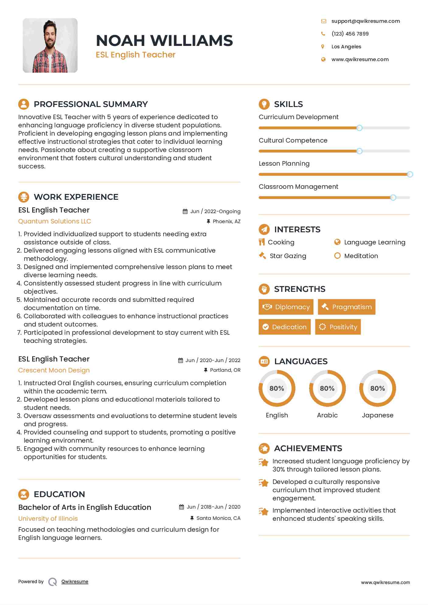 ESL English Teacher Resume Template