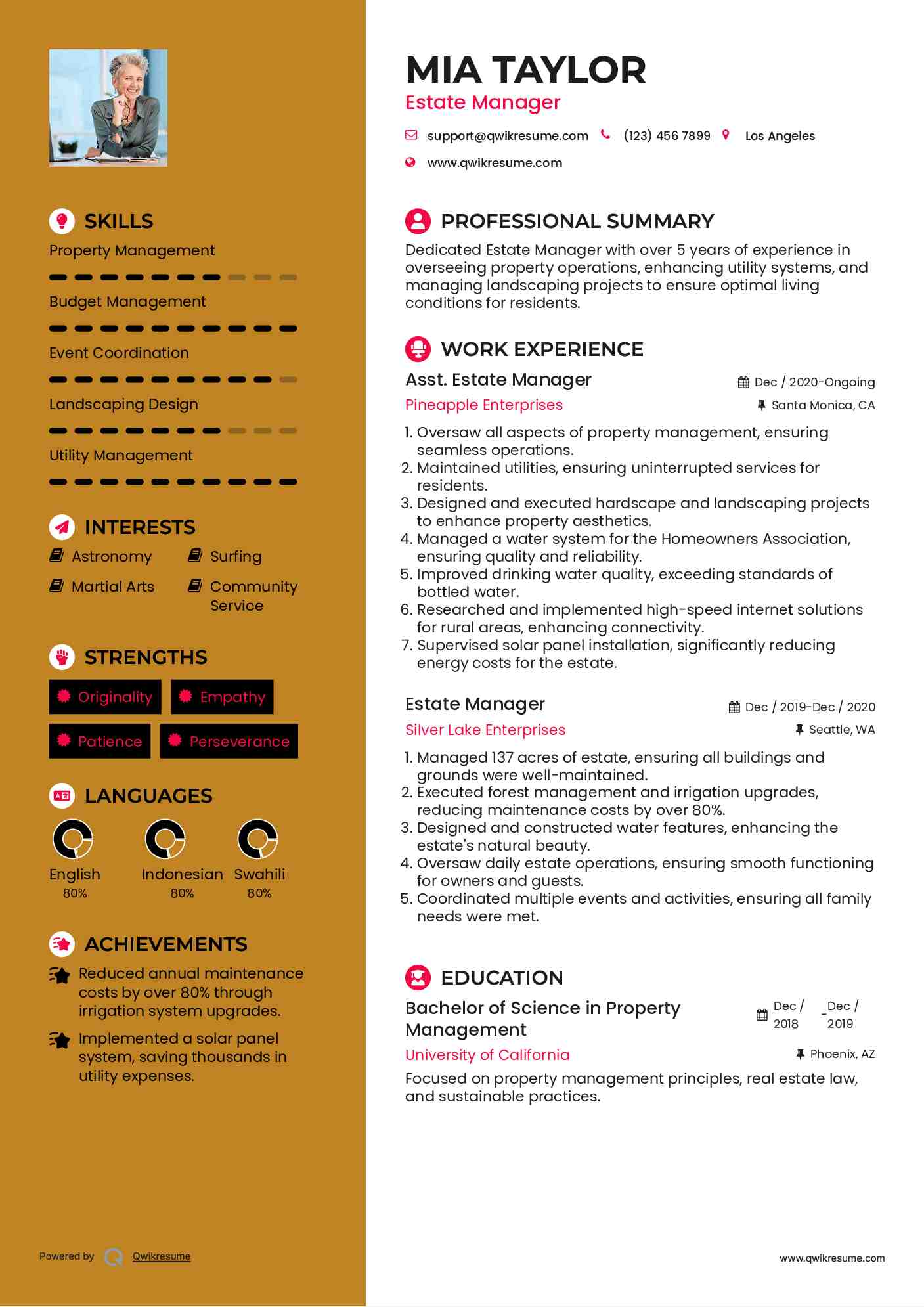 Asst. Estate Manager Resume Format