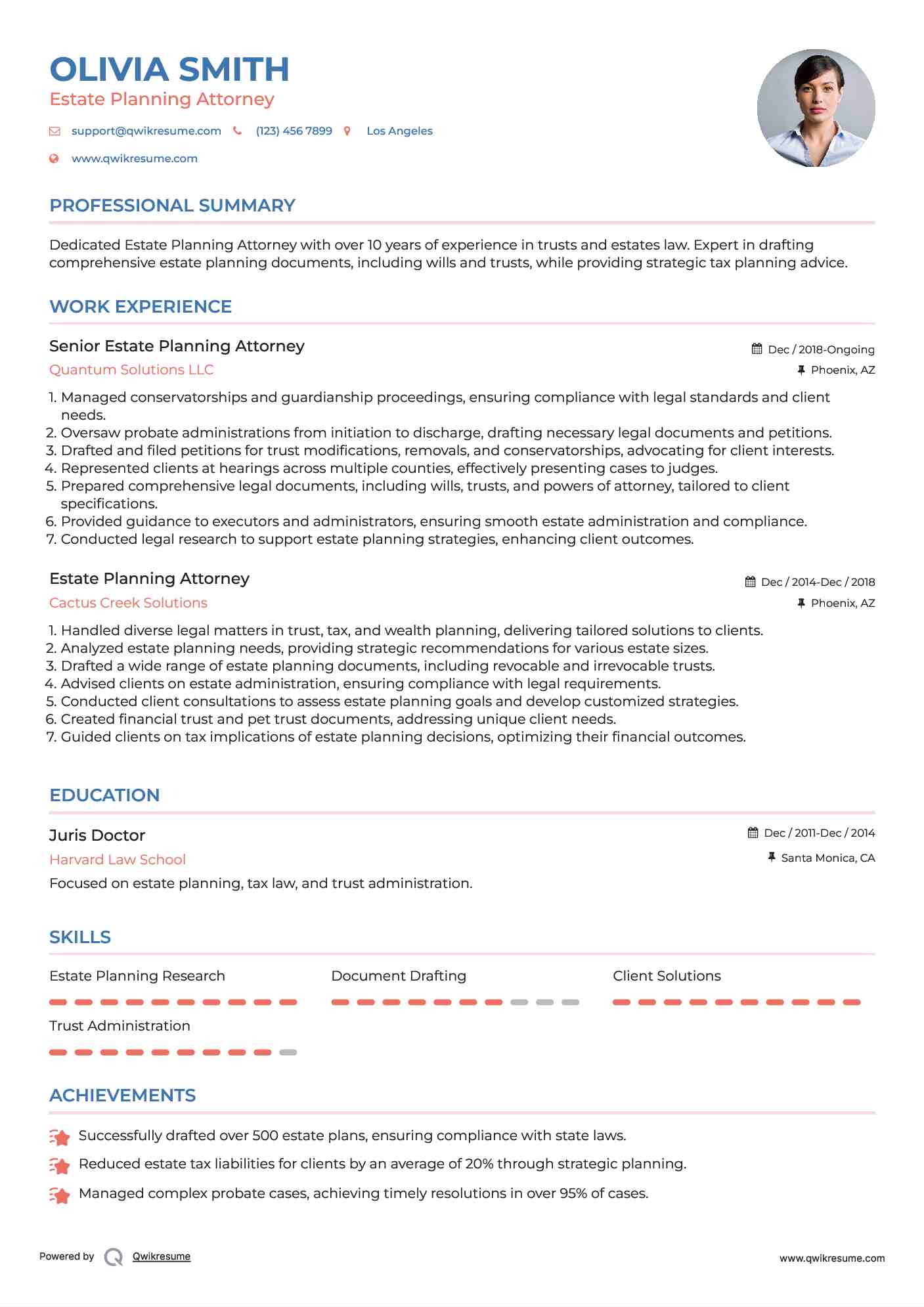 Senior Estate Planning Attorney Resume Model