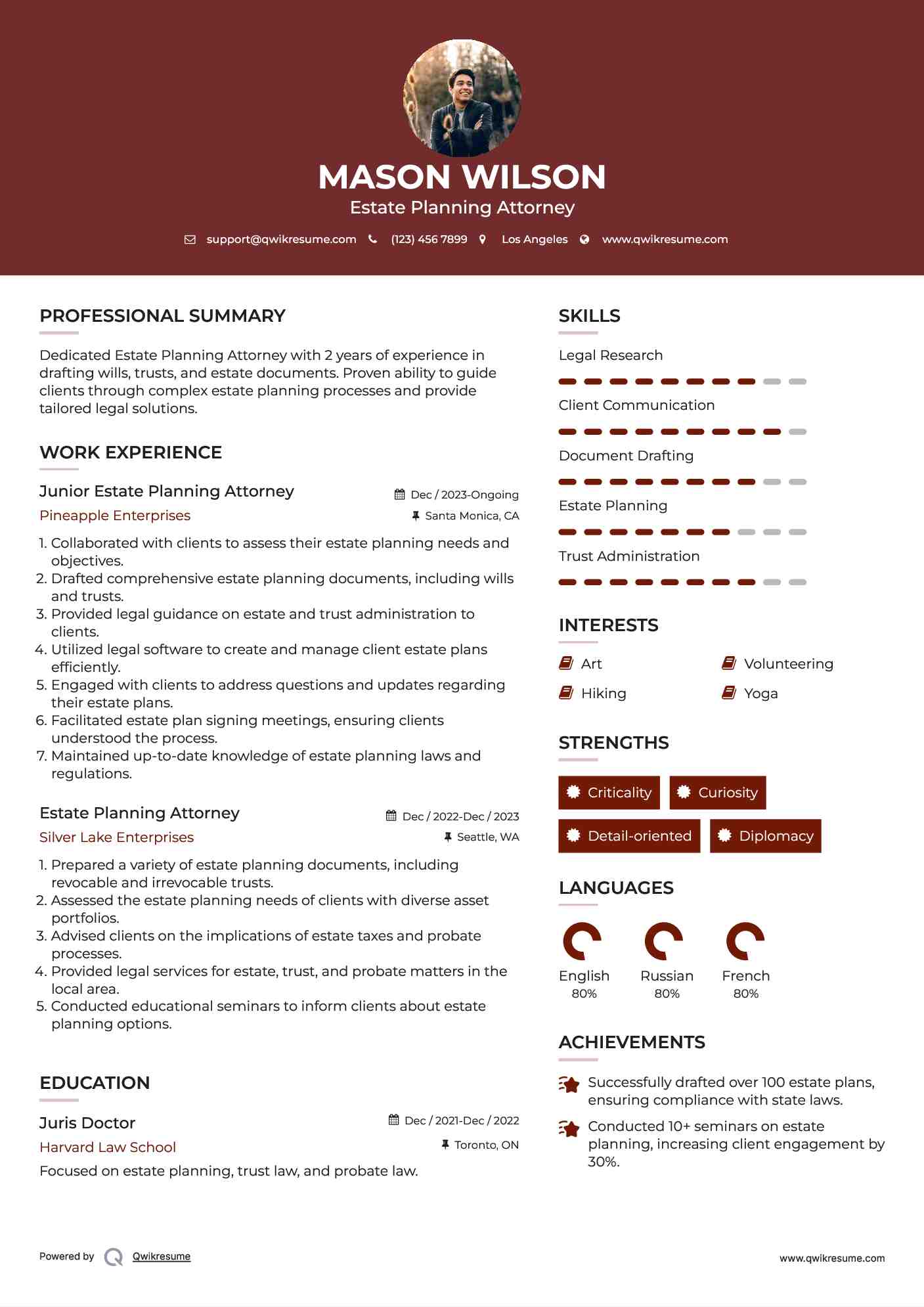 Junior Estate Planning Attorney Resume Example