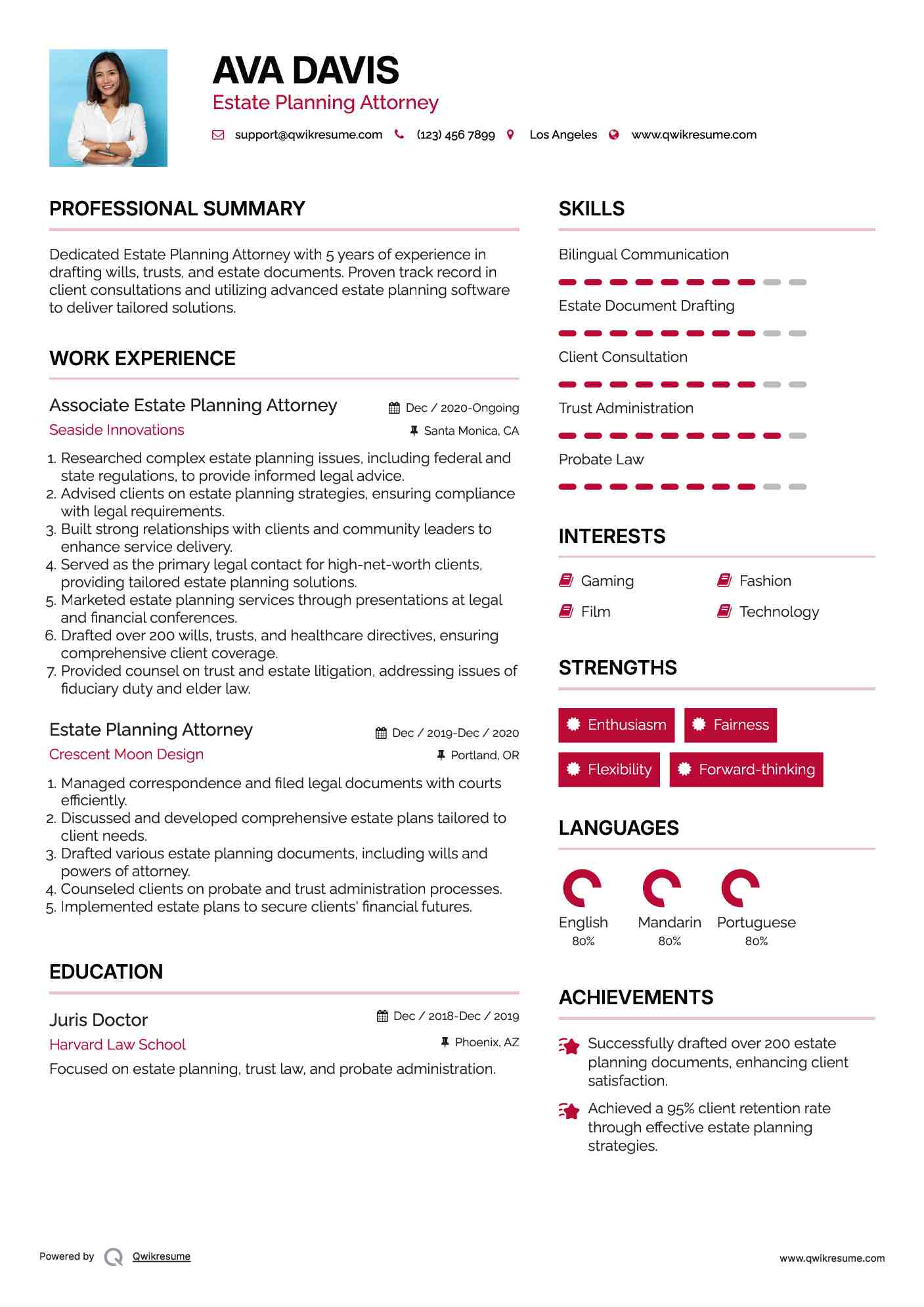 Associate Estate Planning Attorney Resume Format