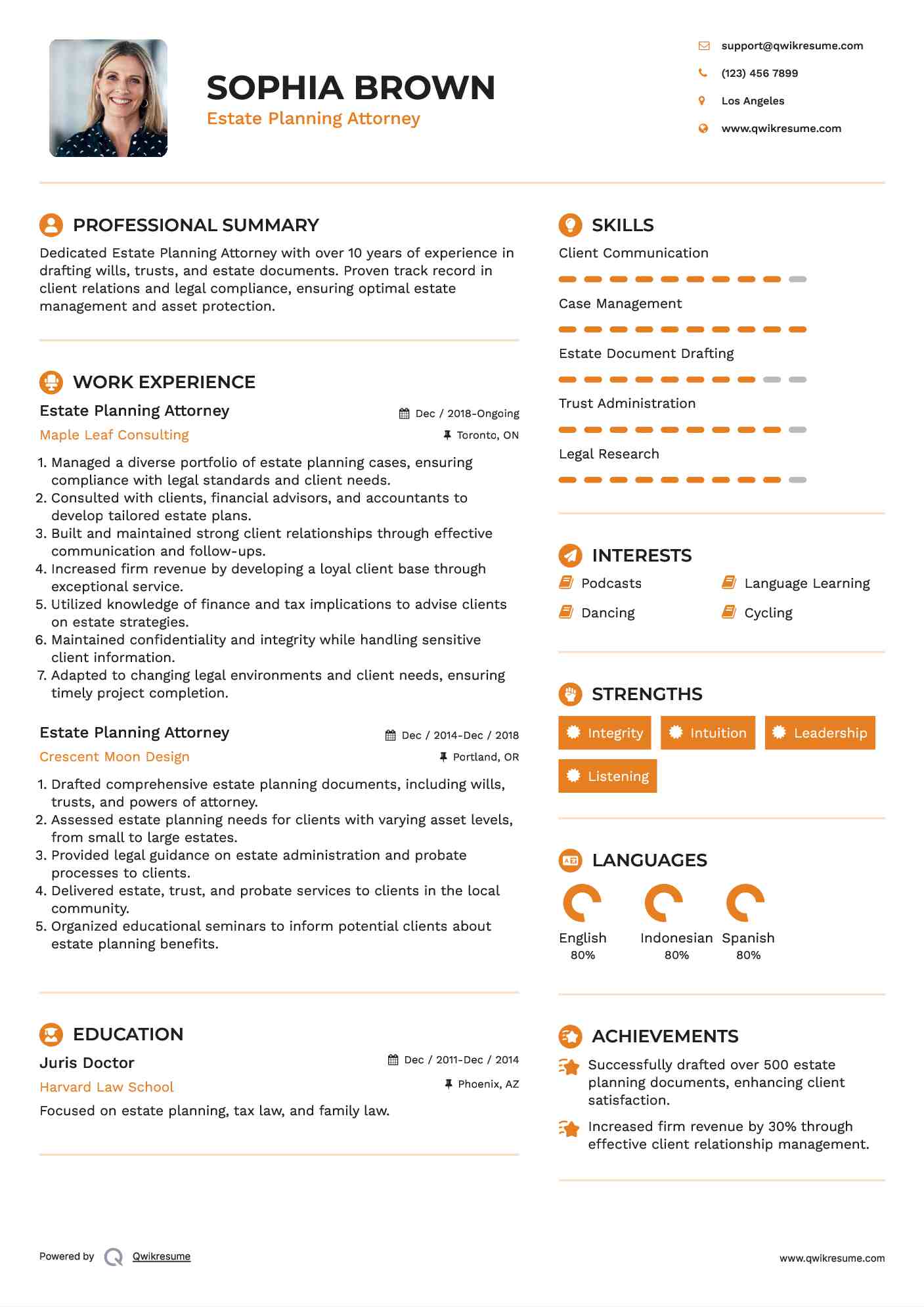 Estate Planning Attorney Resume Example