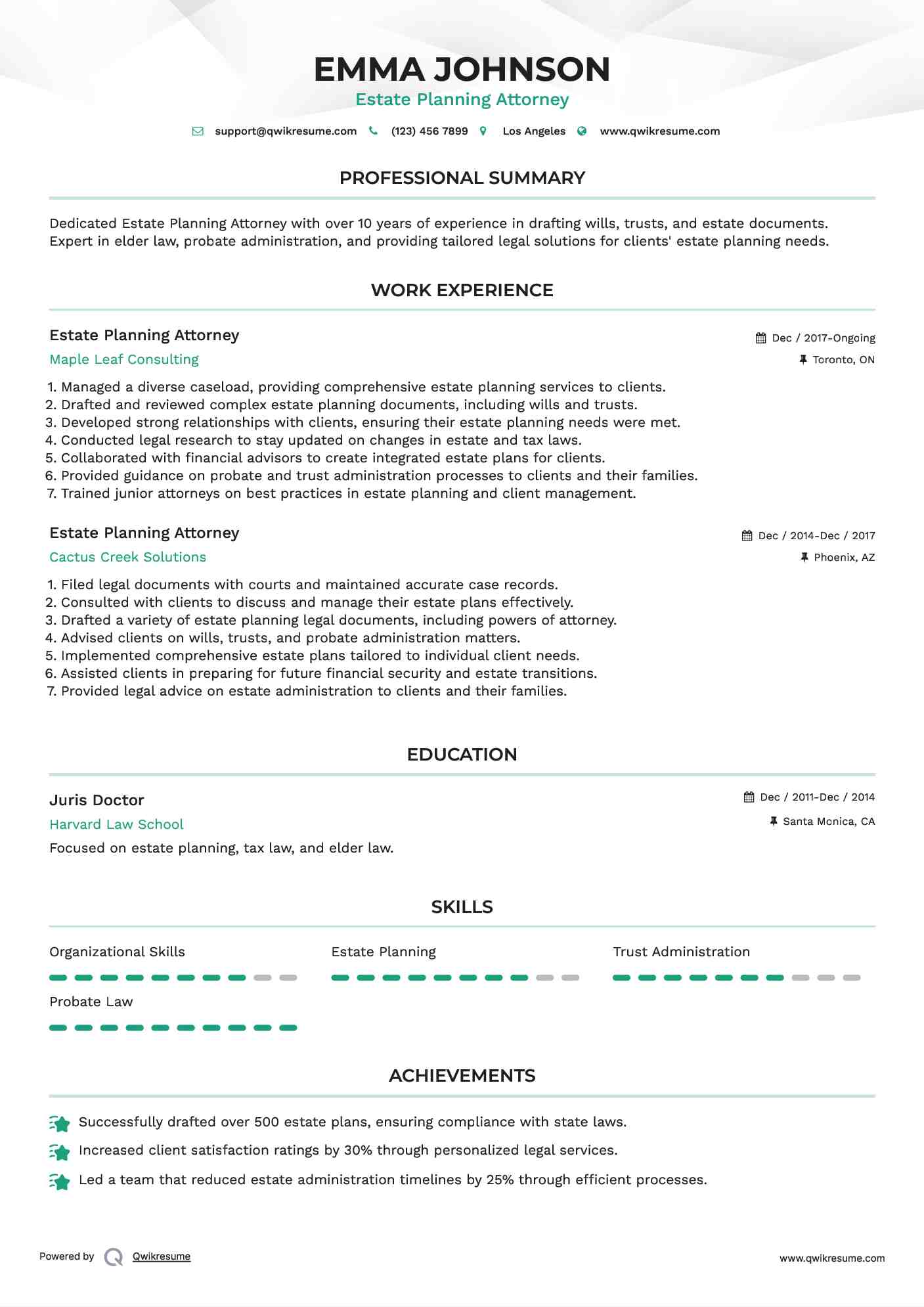 Estate Planning Attorney Resume Example