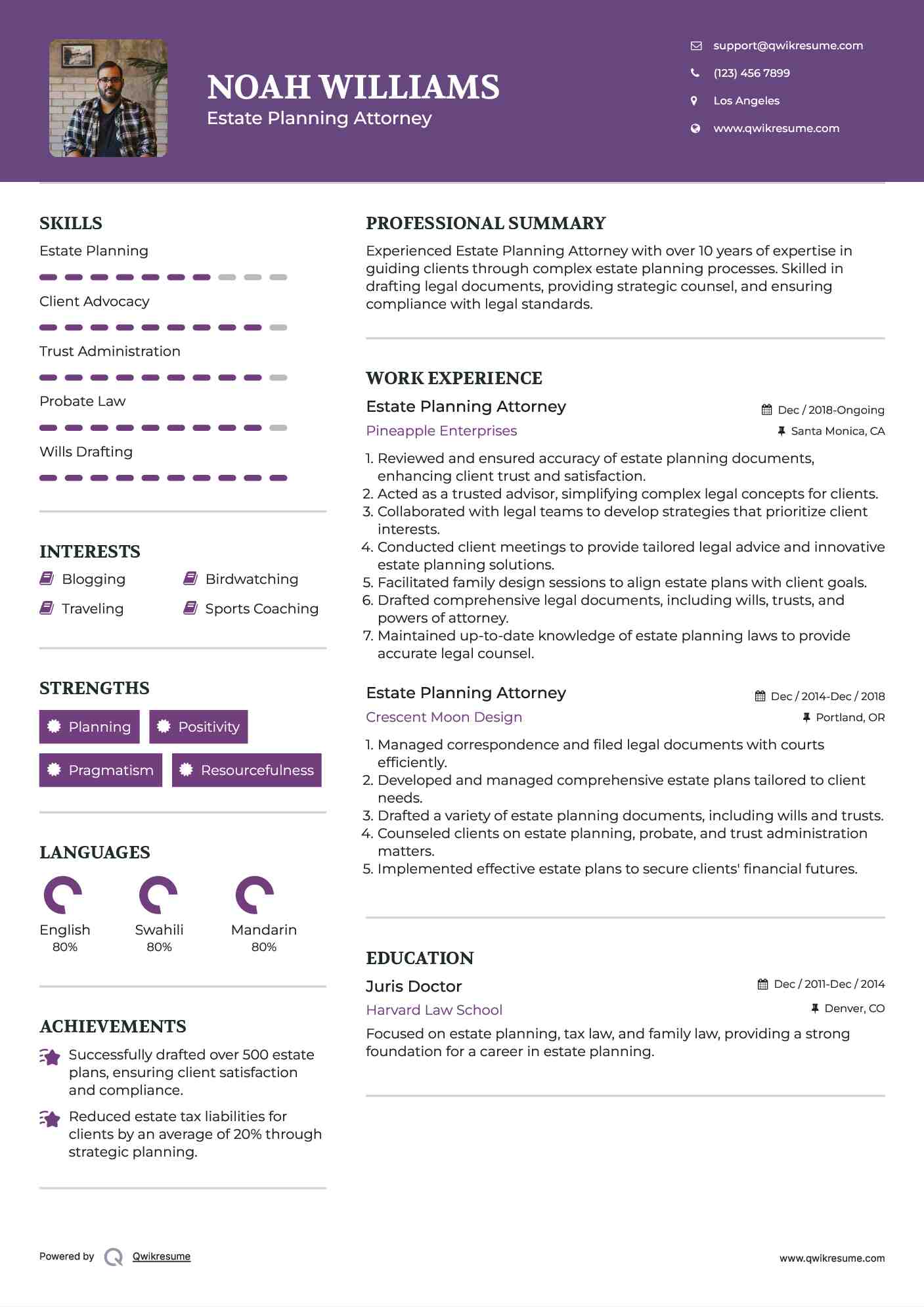 Estate Planning Attorney Resume Sample