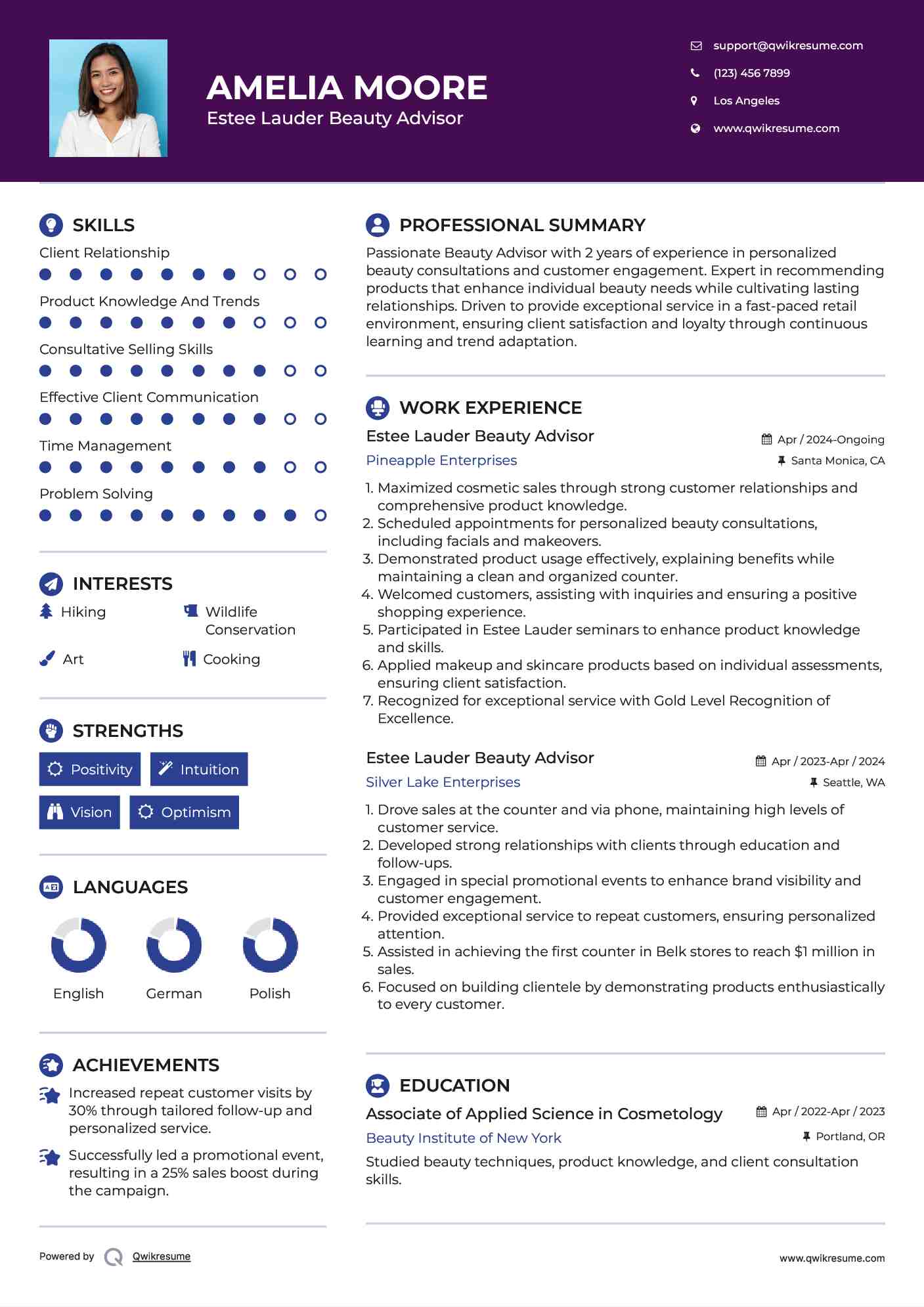 Estee Lauder Beauty Advisor Resume Template