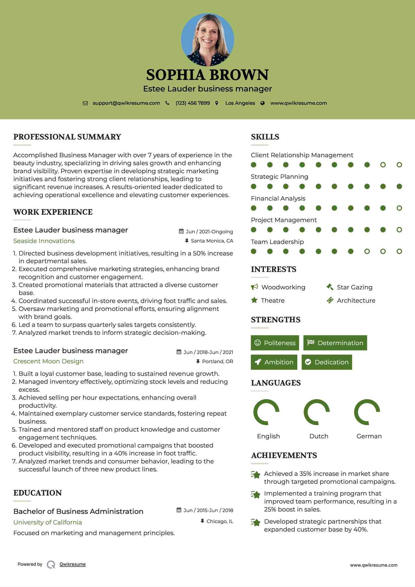 Estee Lauder business manager Resume Format