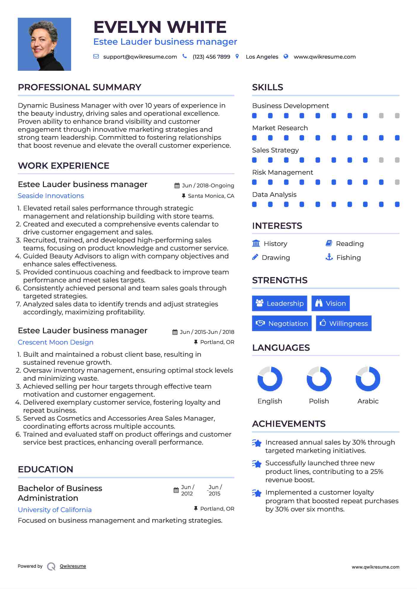 Estee Lauder business manager Resume Format