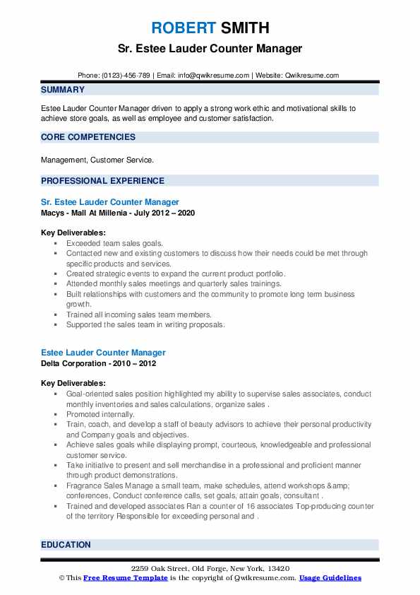 estee-lauder-counter-manager-resume-samples-qwikresume