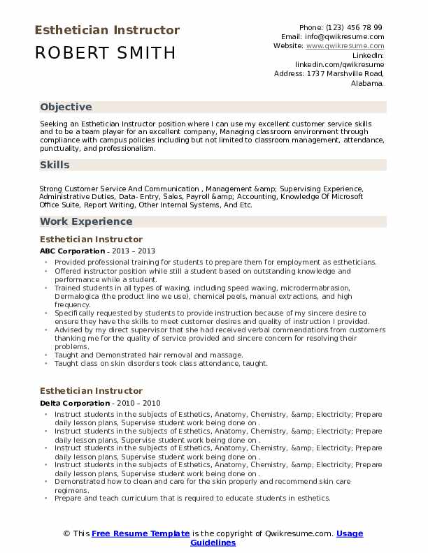 Esthetician Instructor Resume Samples - Esthetician Instructor 1656310759 Pdf