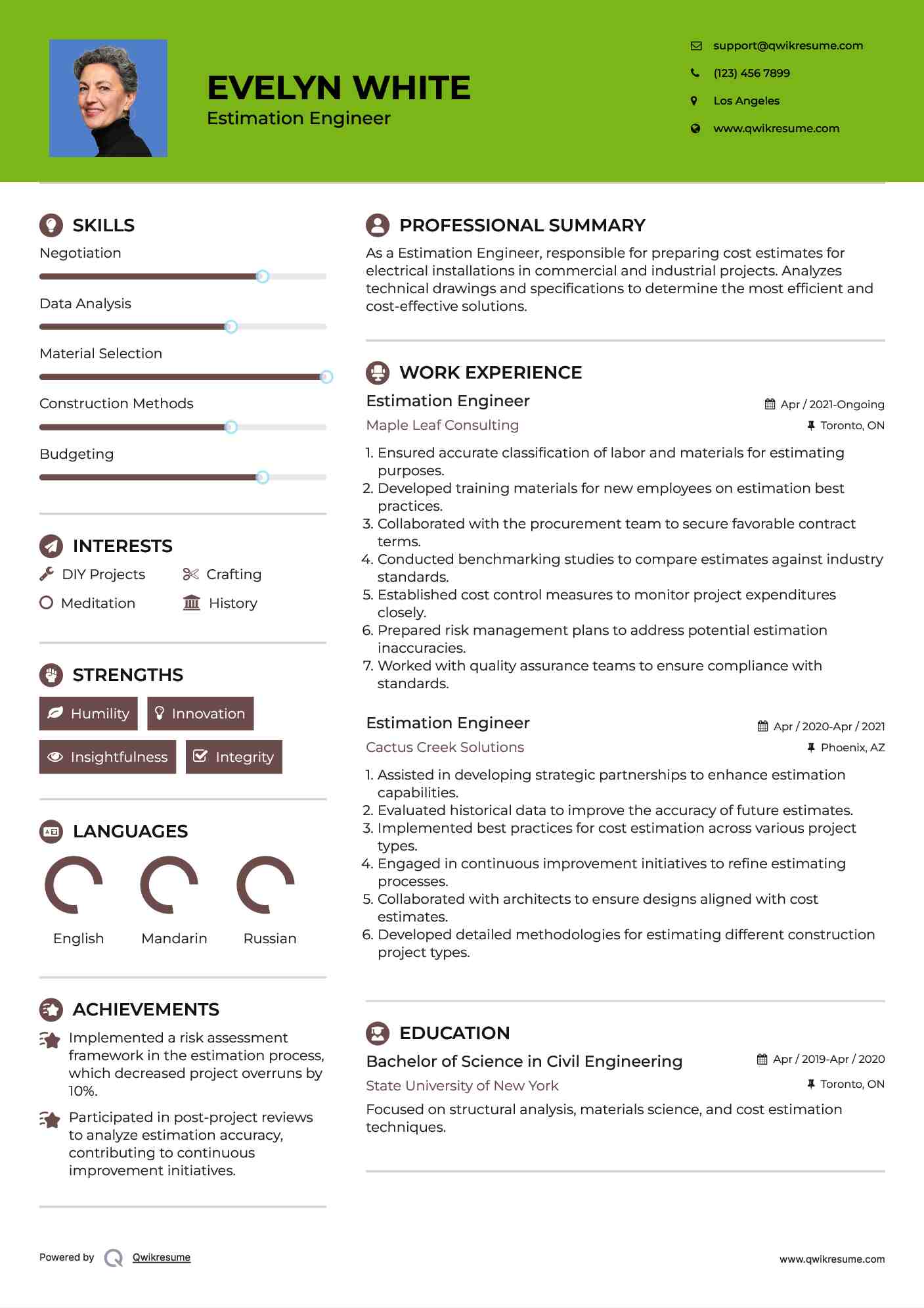 Estimation Engineer Resume Model