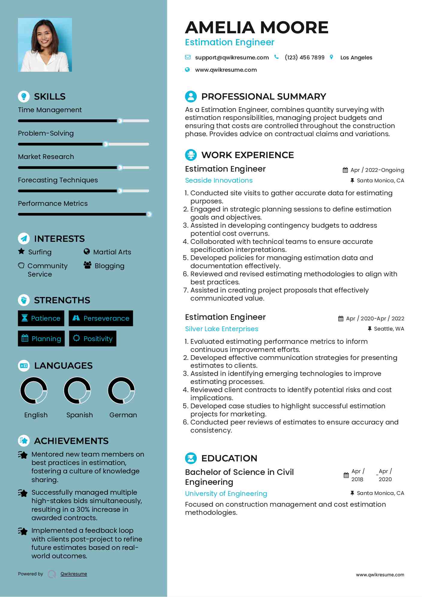 Estimation Engineer Resume Model