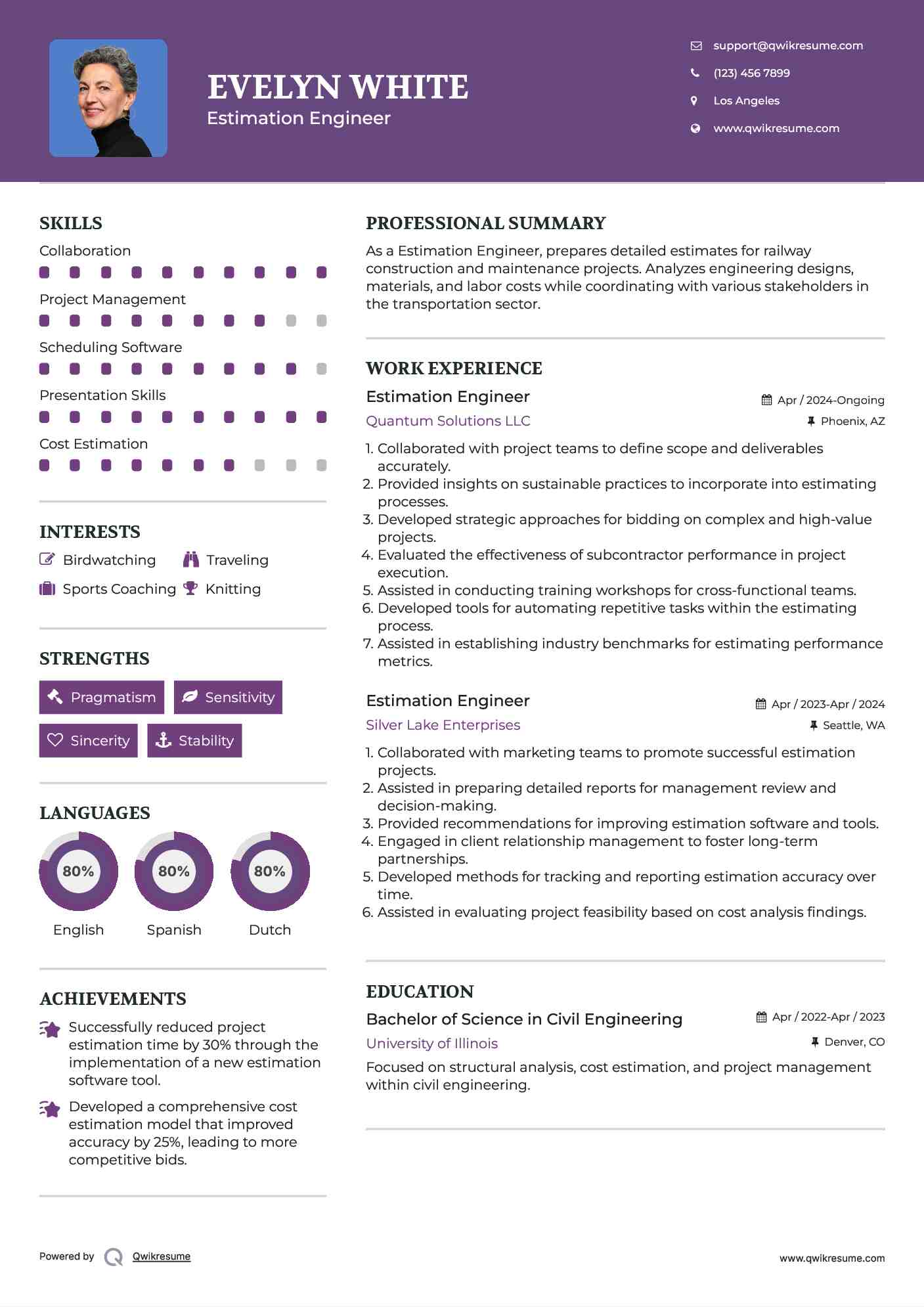 Estimation Engineer Resume Sample