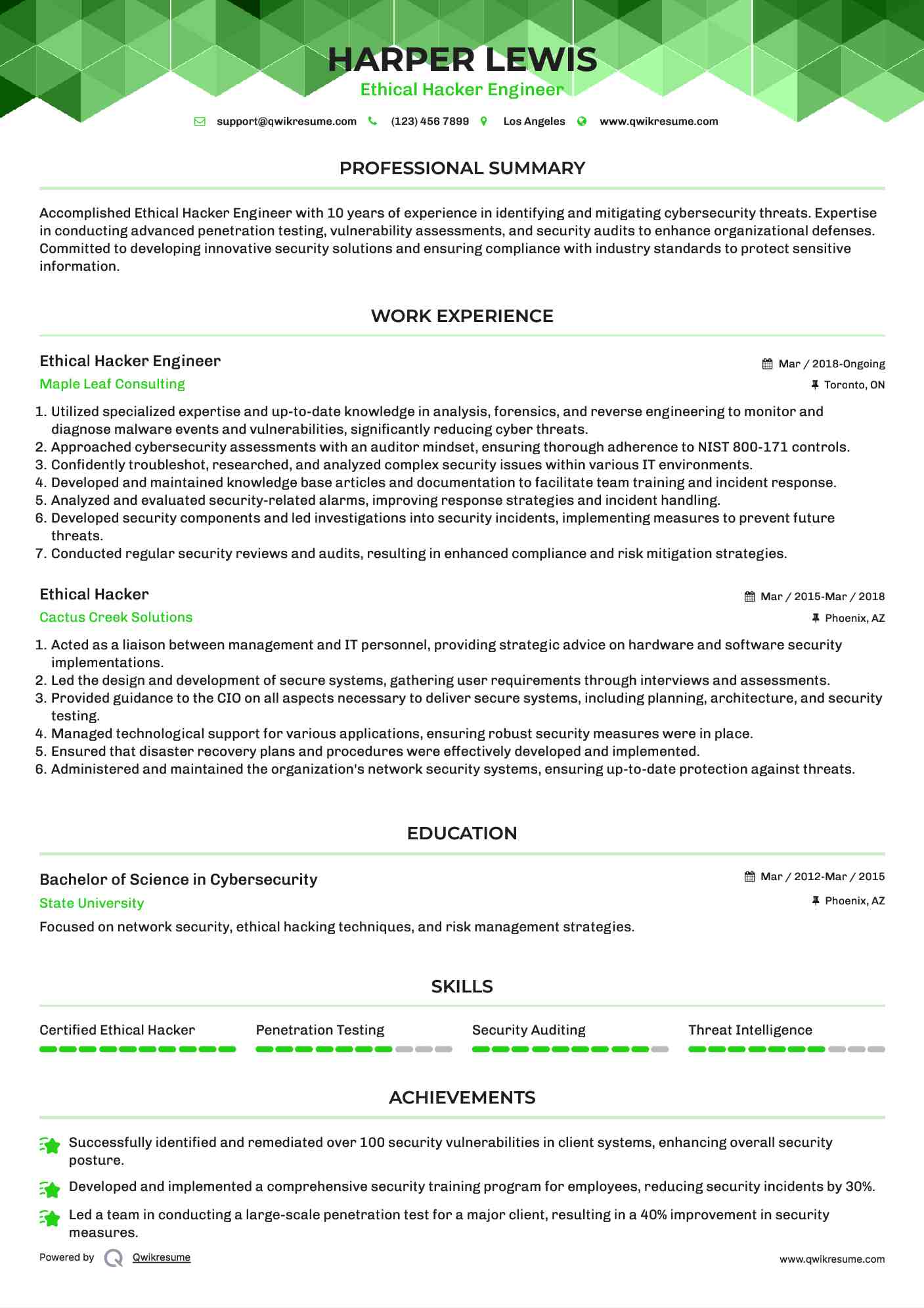 Ethical Hacker Engineer Resume Template