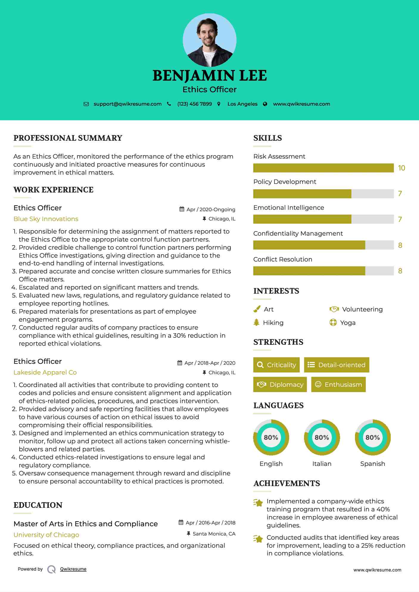 Ethics Officer Resume Template