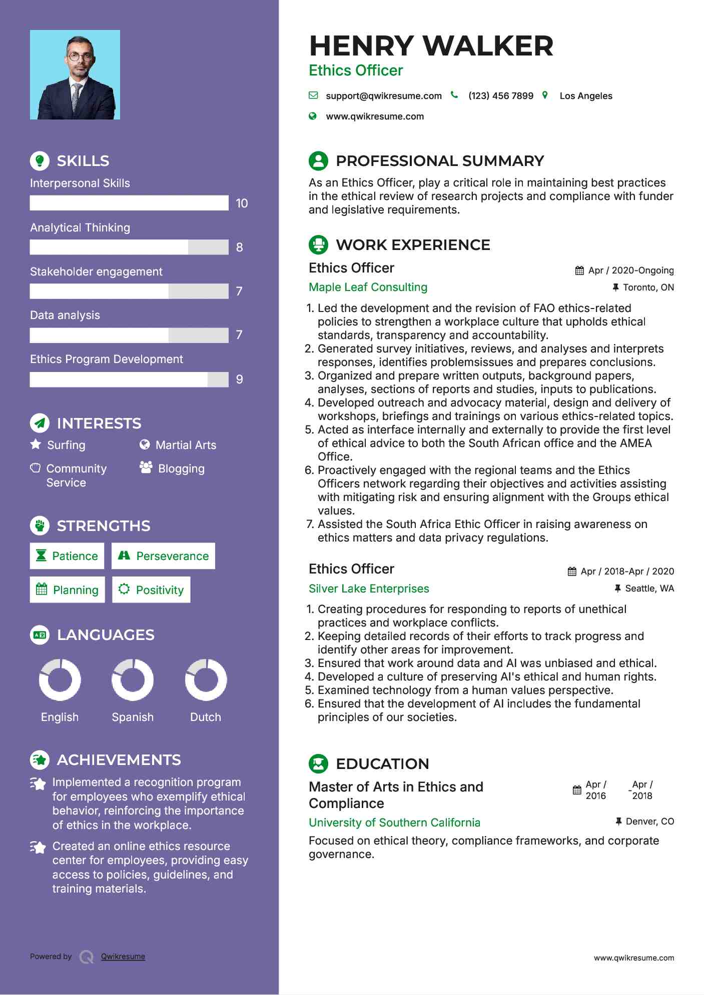 Ethics Officer Resume Sample