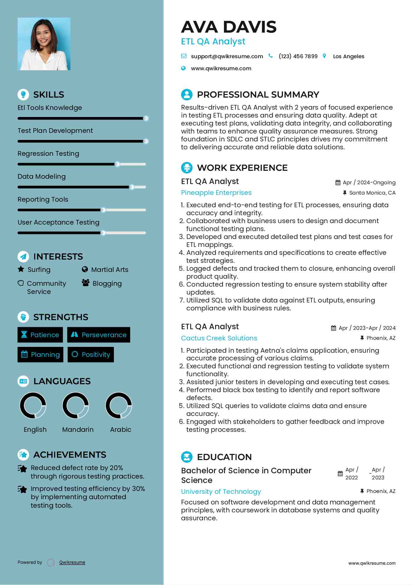 ETL QA Analyst Resume Format
