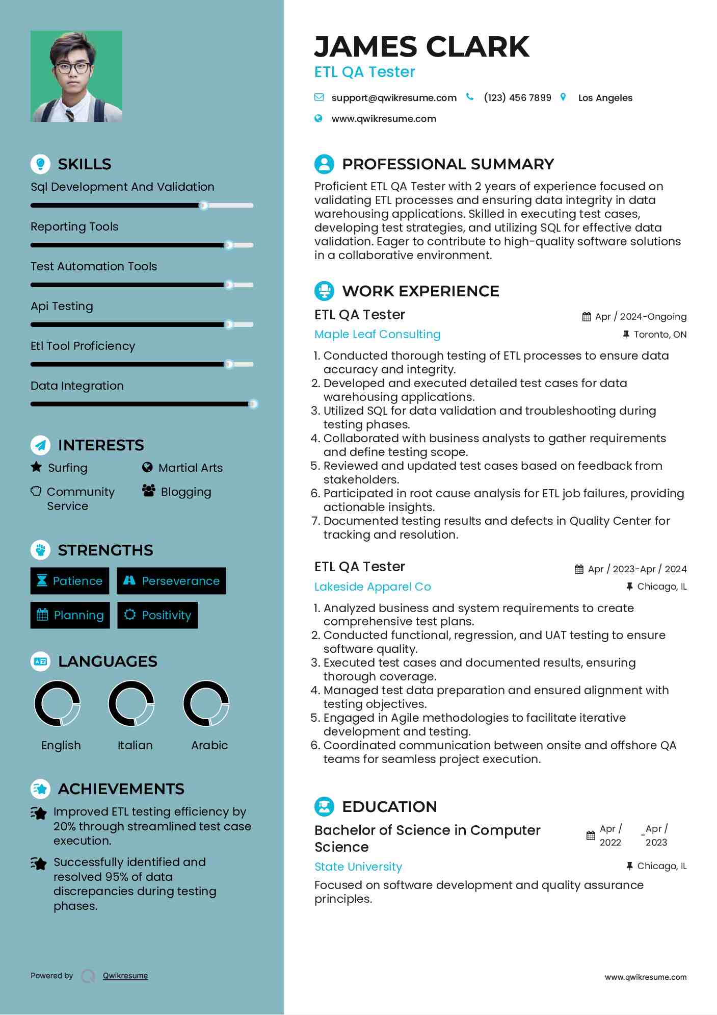 ETL QA Tester Resume Template