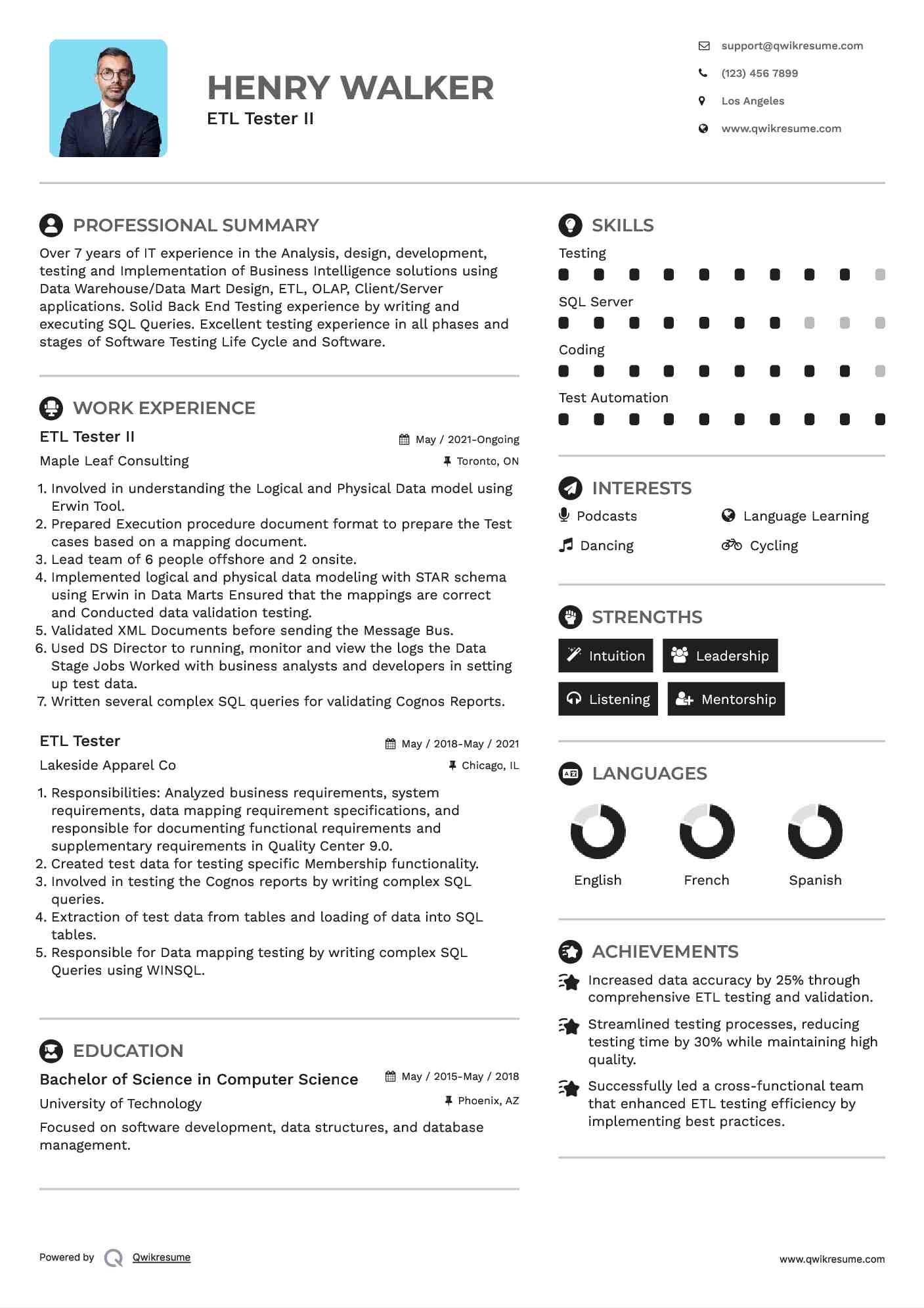 automation tester with neoload sample resume