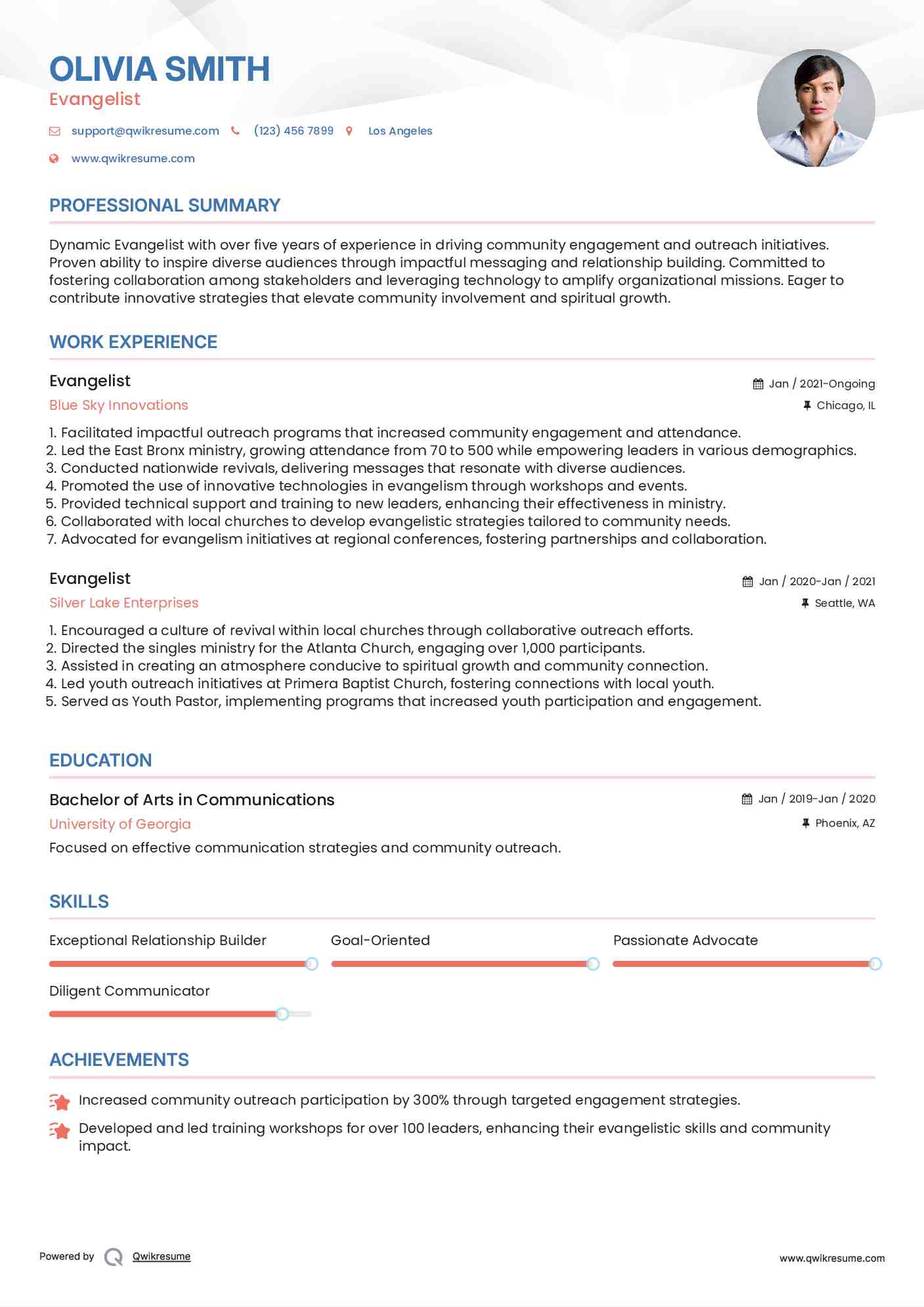 Evangelist Resume Example