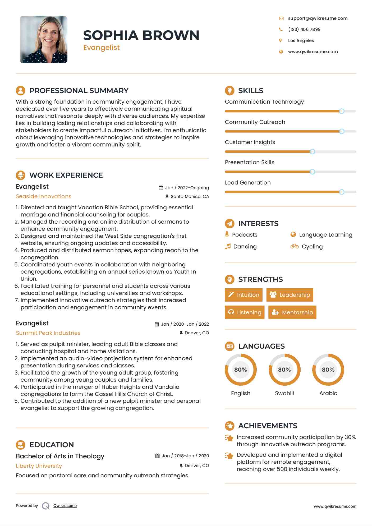 Evangelist Resume Format