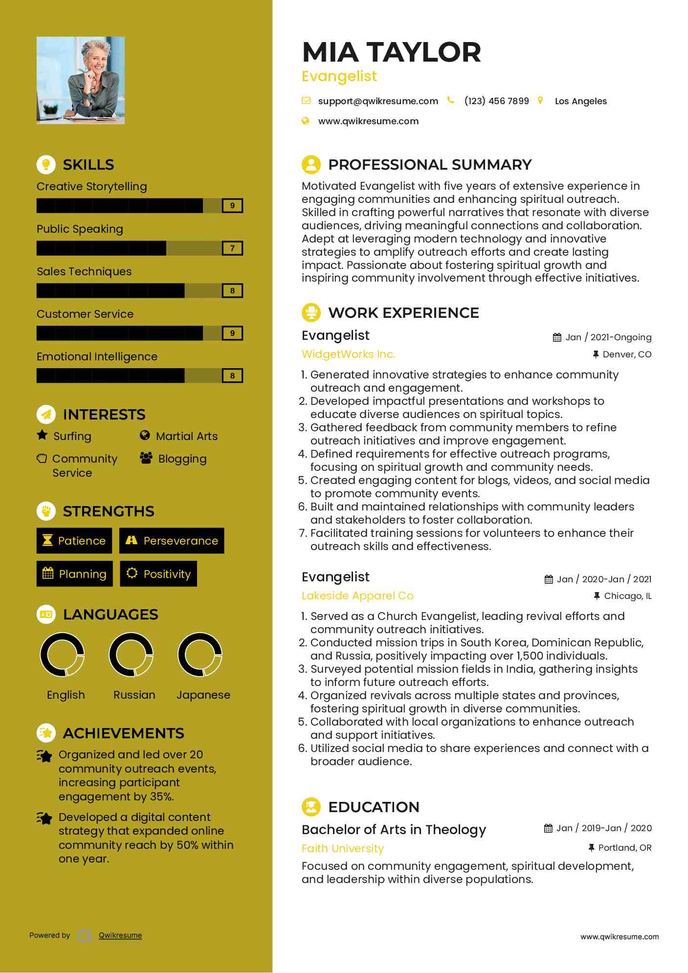Evangelist Resume Template