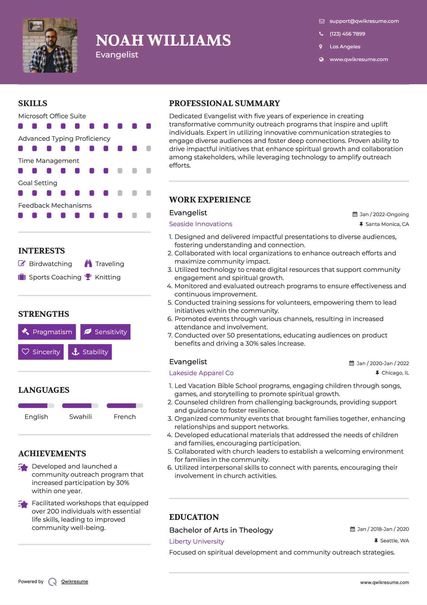 Evangelist Resume Template