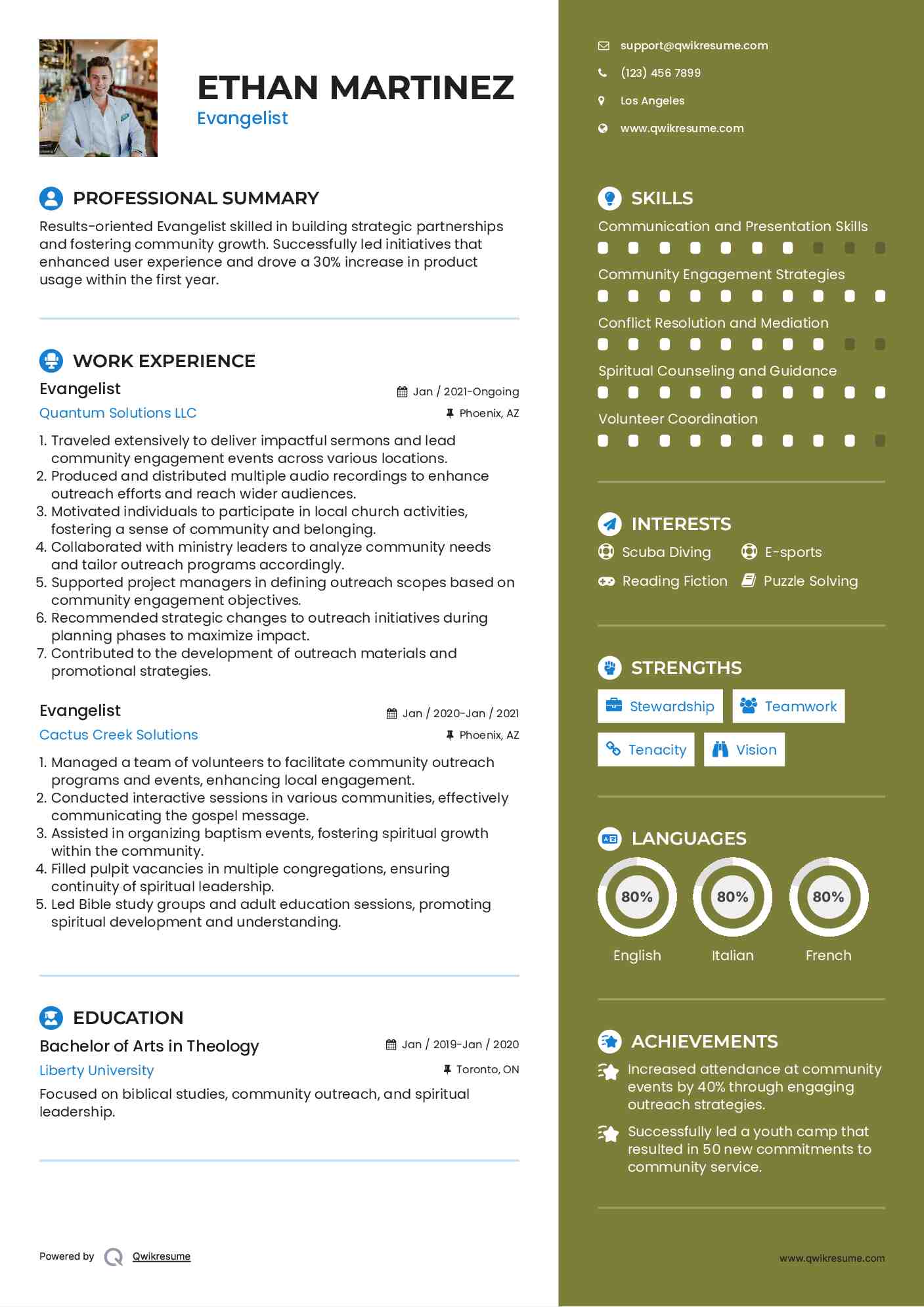 Evangelist Resume Example