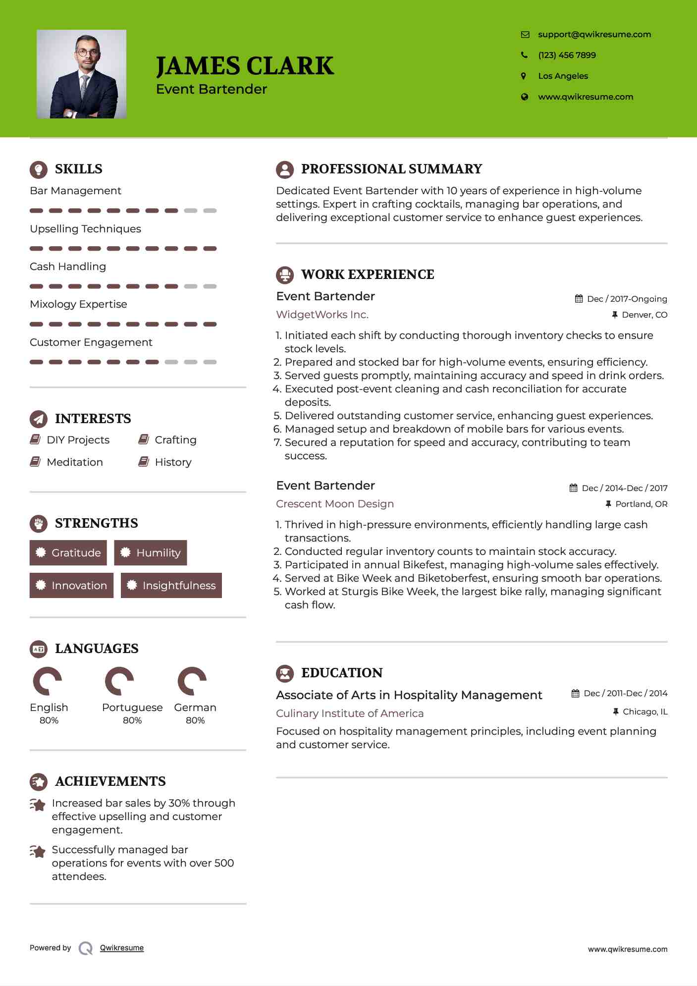 Event Bartender Resume Model