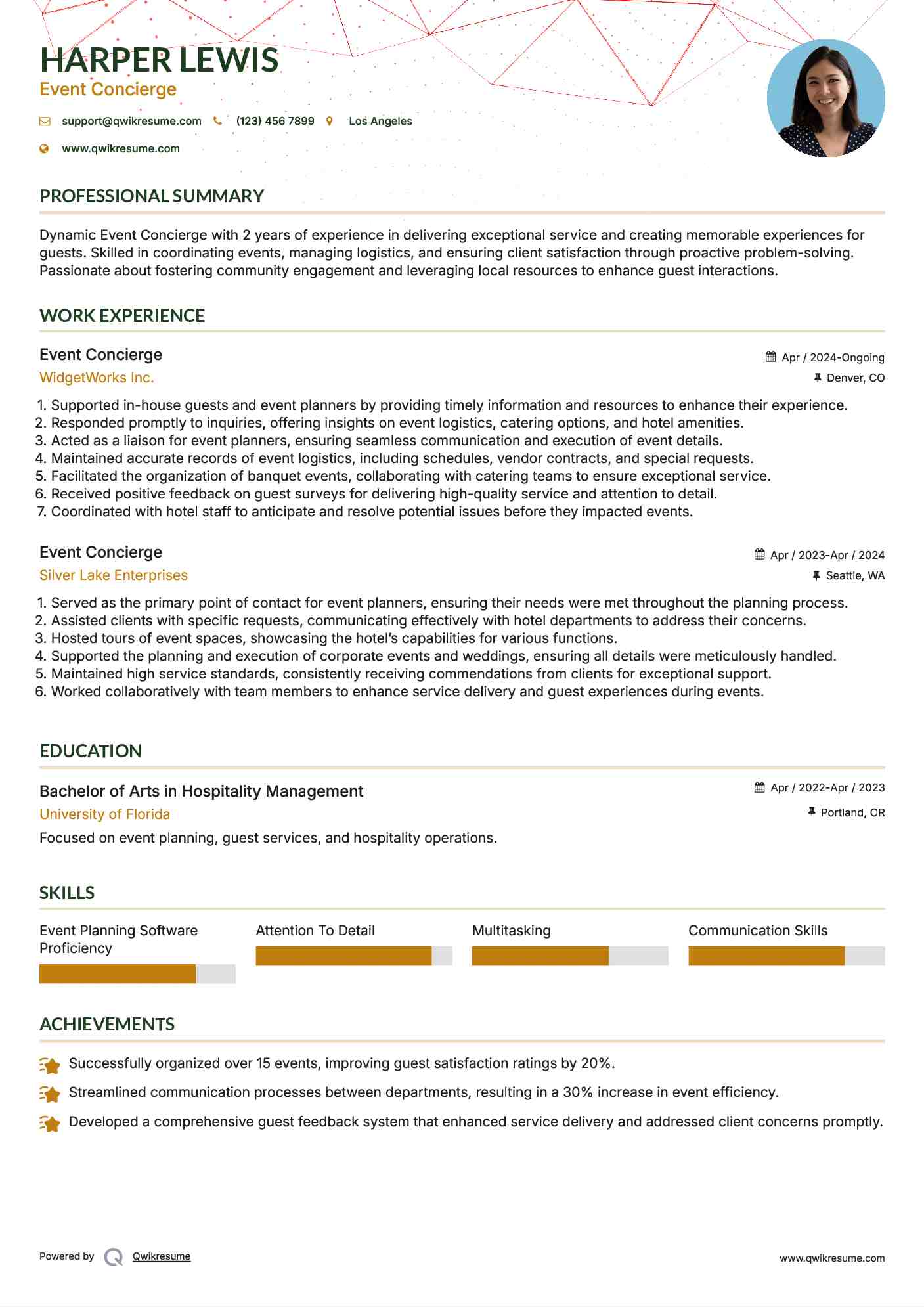 Event Concierge Resume Example