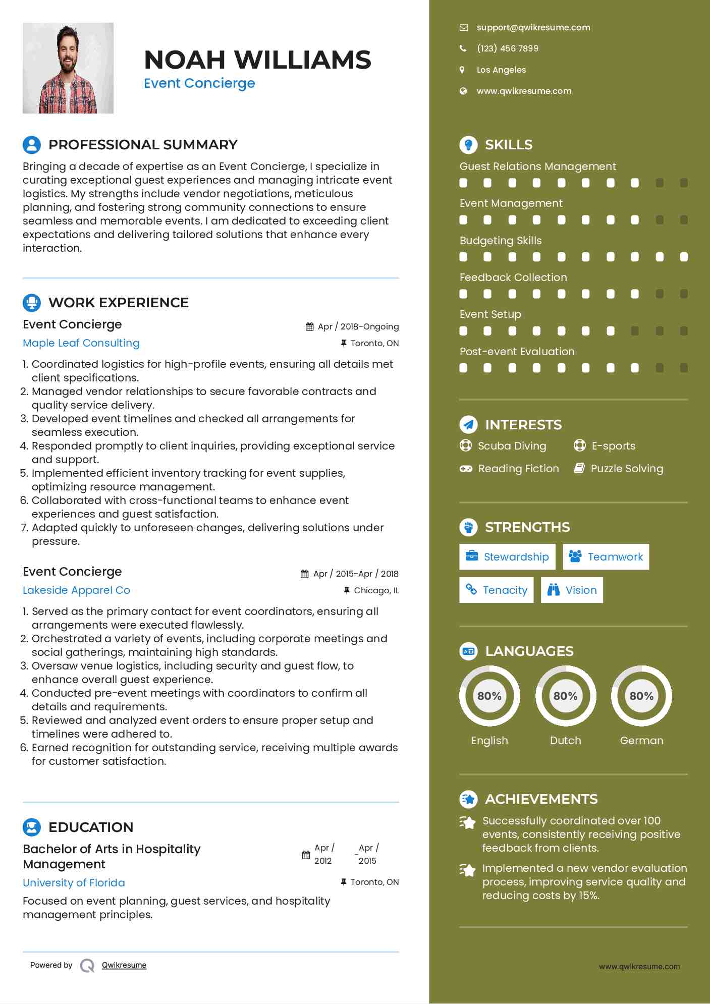 Event Concierge Resume Template